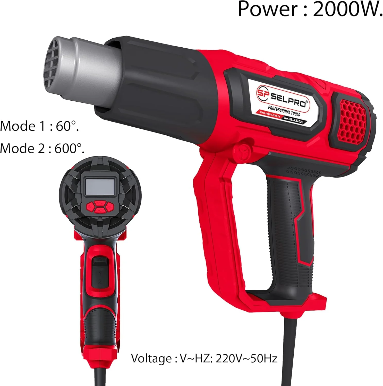 تفنگ حرارتی حرفه ای SELPRO مدل 72702S، 2000 وات، دو حالت دمایی 60°/600°، 220 ولت 50 هرتز