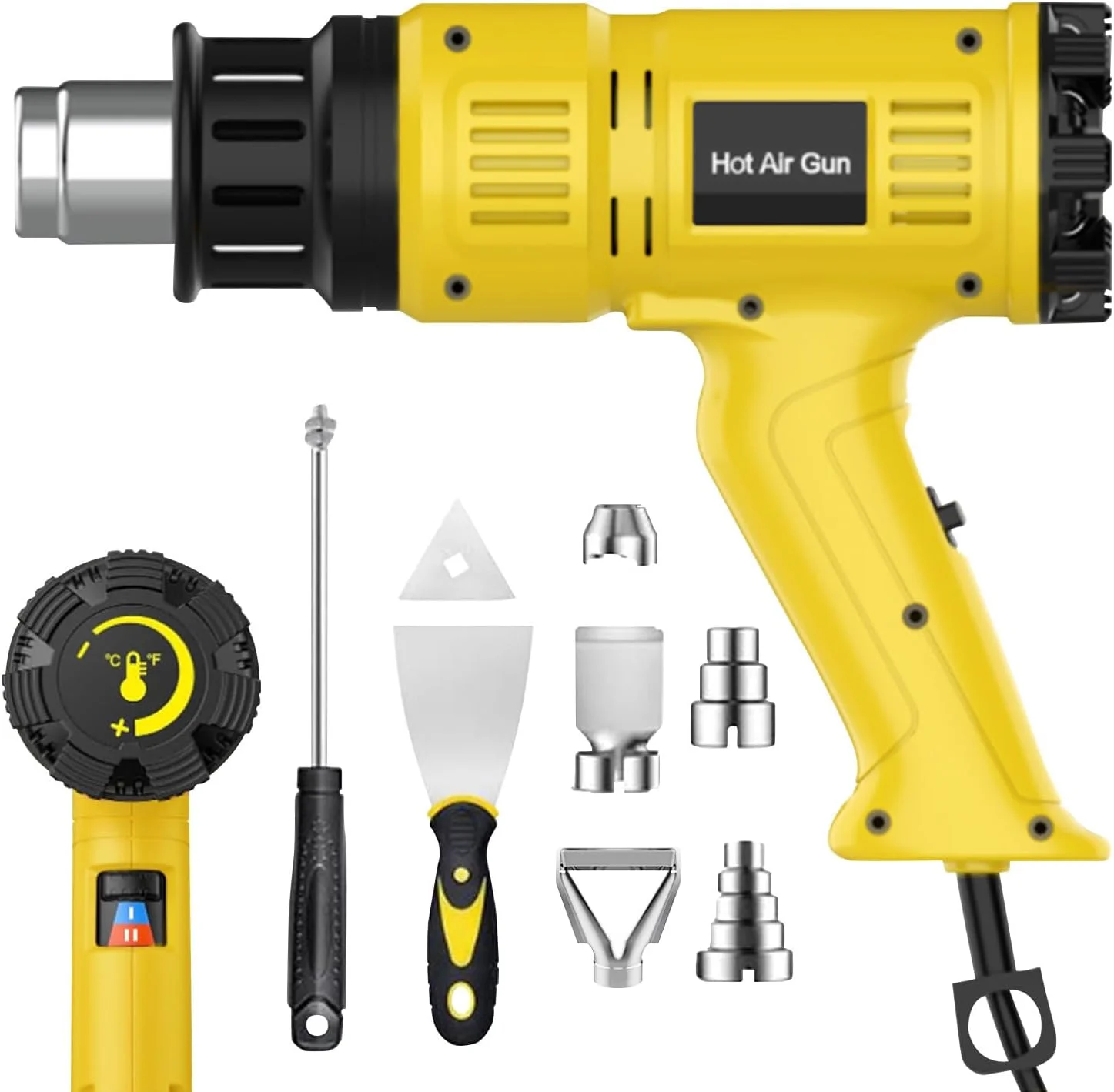 تفنگ حرارتی 2000 وات Necomi با گرمایش سریع، تفنگ بادی داغ حرفه ای با کنترل دمای متغیر 60℃ -600 ℃، 2 تنظیم دما، 7 لوازم جانبی، محافظت در برابر اضافه بار برای لوله های جمع شونده، روکش PVC، صنایع دستی، رزین اپوکسی و DIY