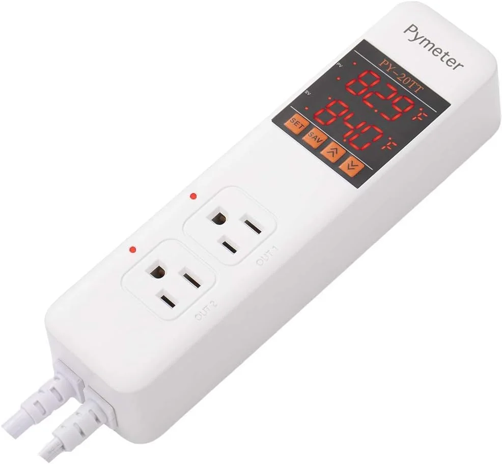 کنترلر دیجیتال دما 2 در 1 پیمتر، ترموستات دوگانه برای پد حرارتی، بخاری گلخانه خزنده، آبجوسازی خانگی، فریزر، کنترل پد گرمایشی و سرمایشی 16 آمپر 1920 وات