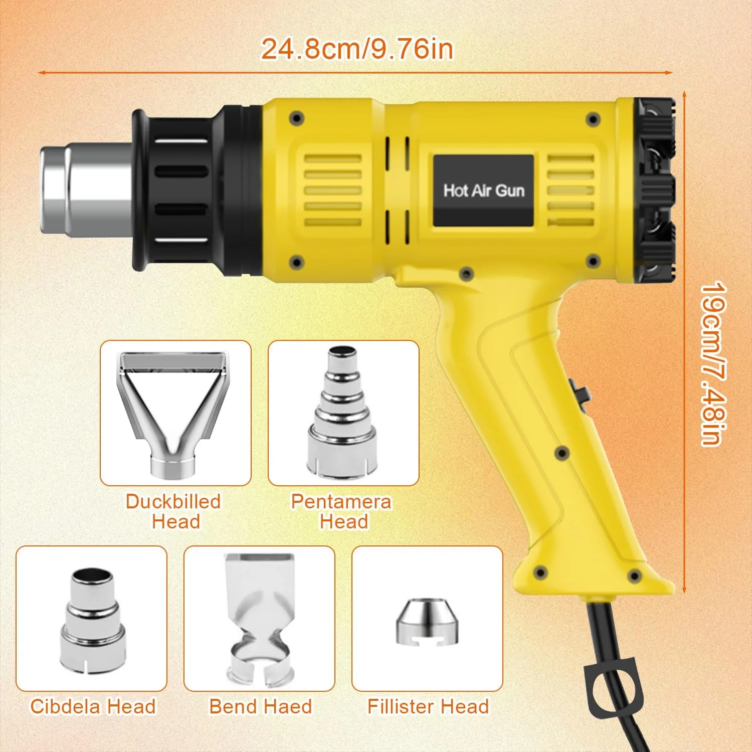 تفنگ حرارتی 2000 وات Necomi با گرمایش سریع، تفنگ بادی داغ حرفه ای با کنترل دمای متغیر 60℃ -600 ℃، 2 تنظیم دما، 7 لوازم جانبی، محافظت در برابر اضافه بار برای لوله های جمع شونده، روکش PVC، صنایع دستی، رزین اپوکسی و DIY