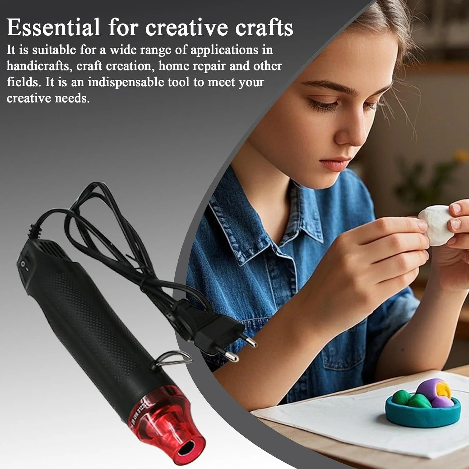 دستگاه دمنده هوای گرم حرفه ای | دستگاه دمنده هوای گرم دستی برای برجسته سازی | ابزار برجسته سازی قدرتمند برای پودر نقش برجسته، گرم کردن مهر لاستیکی، ورق حرارتی