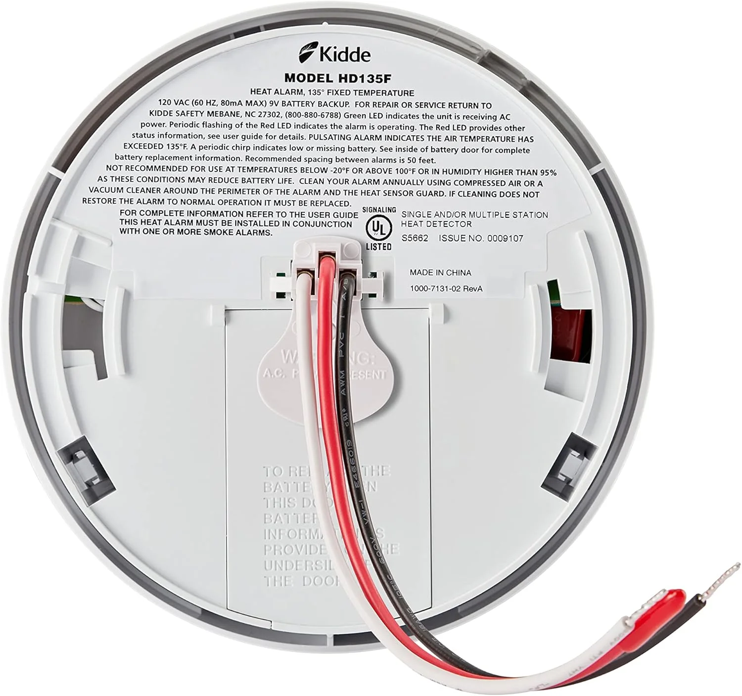 آشکارساز حرارتی سیم‌کشی سخت Kidde HD135F Fyrnetics با پشتیبان باتری