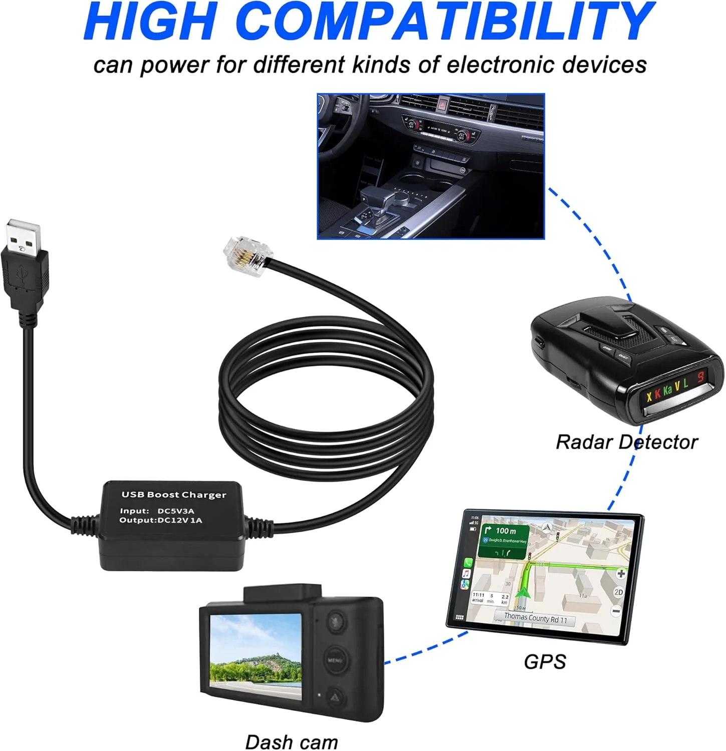 کابل برق رادار دتکتور MEIRIYFA، کابل تبدیل USB 5V به 12V RJ11 برای رادار دتکتورها با کانکتور تلفن RJ-11 (1.5 متر) کابل برق رادار دتکتور MEIRIYFA، کابل تبدیل USB 5V به 12V RJ11 برای رادار دتکتورها با کانکتور تلفن RJ-11 (1.5 متر)