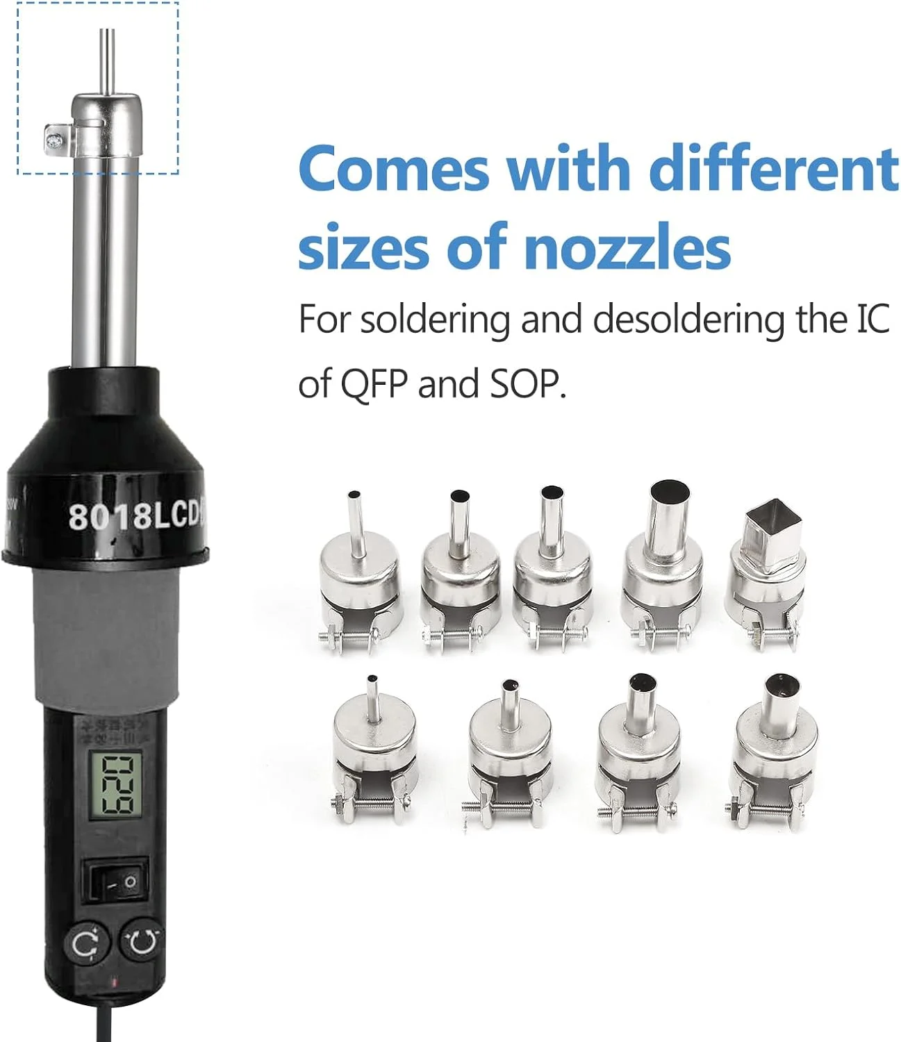 دستگاه لحیم کاری قابل حمل 450 واتی با کنترل دما، دستگاه حرارتی 450 درجه سانتیگراد، ایستگاه بازسازی، ابزار لحیم زدایی SMD با نازل، صفحه نمایش دیجیتال LCD، کنترل جریان هوا برای الکترونیک Wing DOOMUN