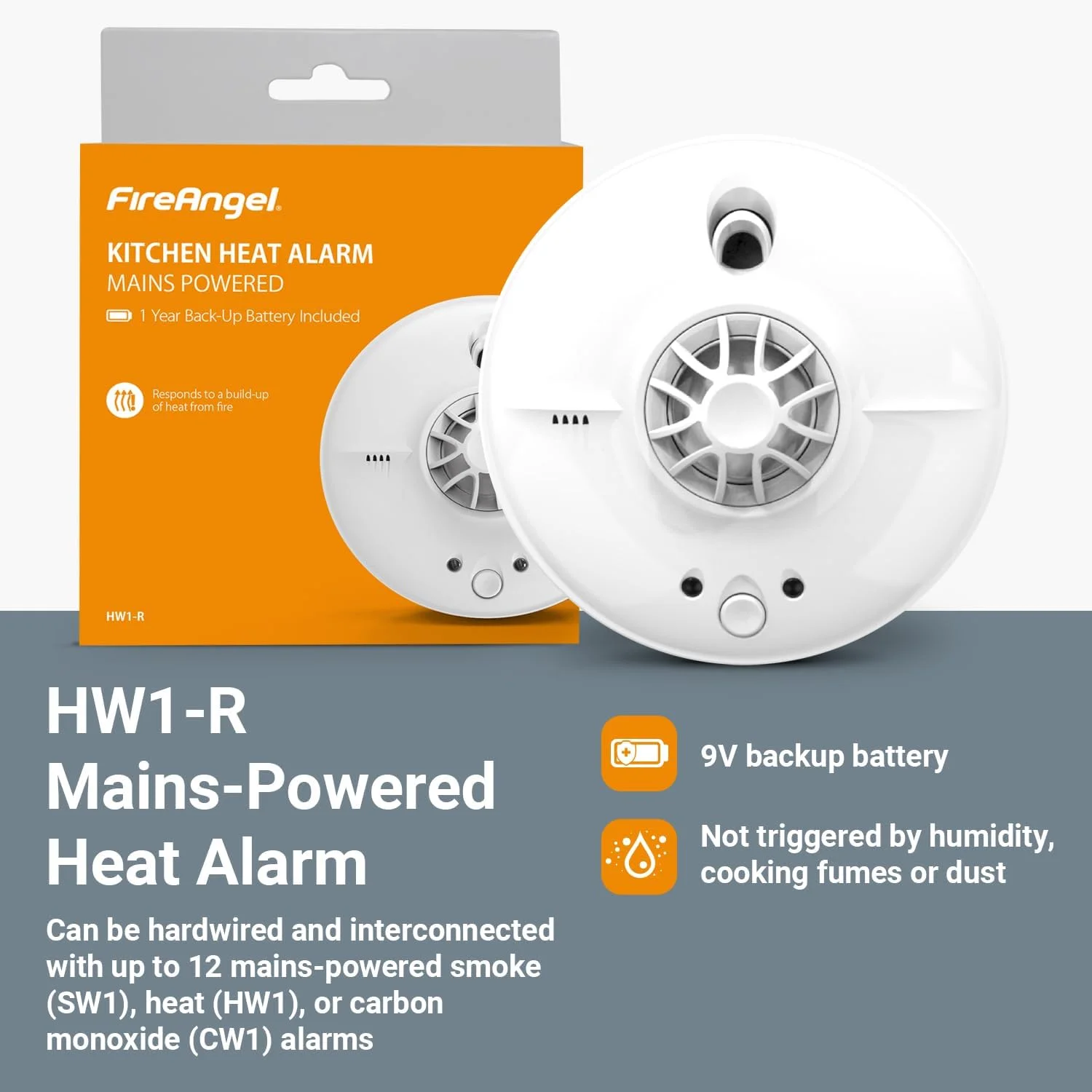 آلارم حرارتی آشپزخانه FireAngel HW1-R با برق شهری و باتری پشتیبان 9 ولت، آلارم های حرارتی سیمی برای خانه، اتاق زیر شیروانی، گاراژ، سفید، تک عددی آلارم حرارتی آشپزخانه FireAngel HW1-R با برق شهری و باتری پشتیبان 9 ولت، آلارم های حرارتی سیمی برای خانه، اتاق زیر شیروانی، گاراژ، سفید، تک عددی