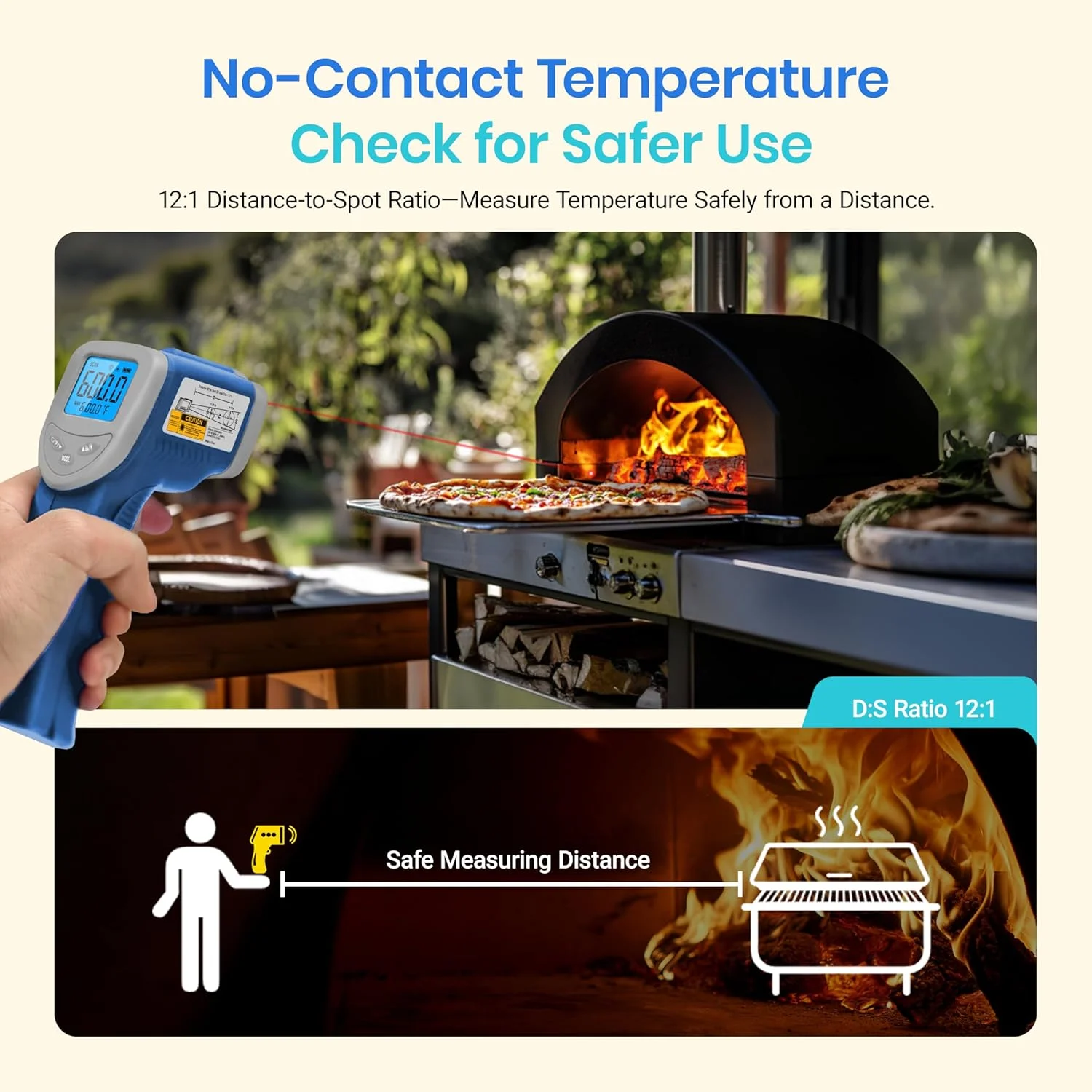 ترمومتر مادون قرمز ارتقا یافته Etekcity 774، تفنگ حرارتی برای پخت و پز، ابزار لیزری IR برای سطح پیتزا، تابه، گریل، HVAC، موتور، لوازم جانبی، -58 درجه فارنهایت تا 842 درجه فارنهایت، آبی