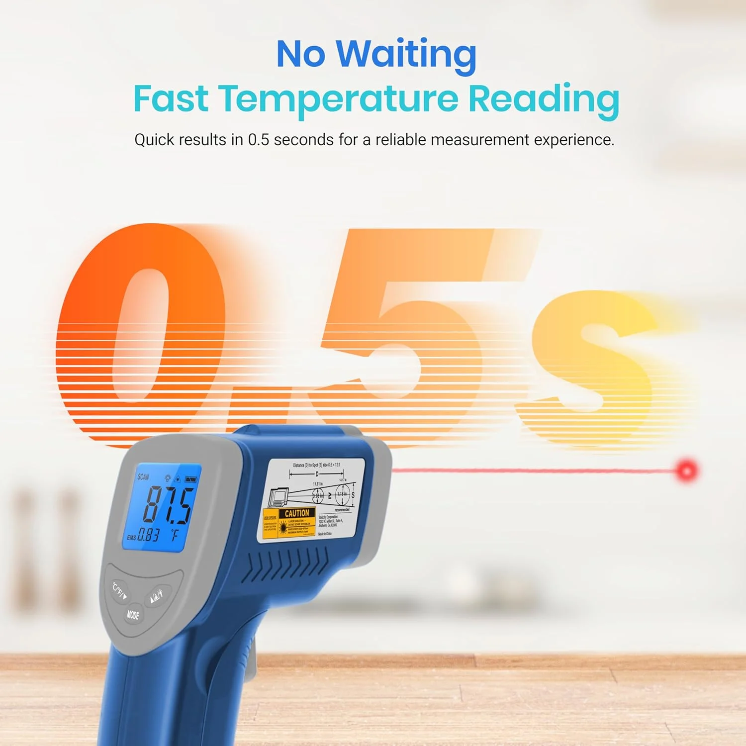 ترمومتر مادون قرمز ارتقا یافته Etekcity 774، تفنگ حرارتی برای پخت و پز، ابزار لیزری IR برای سطح پیتزا، تابه، گریل، HVAC، موتور، لوازم جانبی، -58 درجه فارنهایت تا 842 درجه فارنهایت، آبی