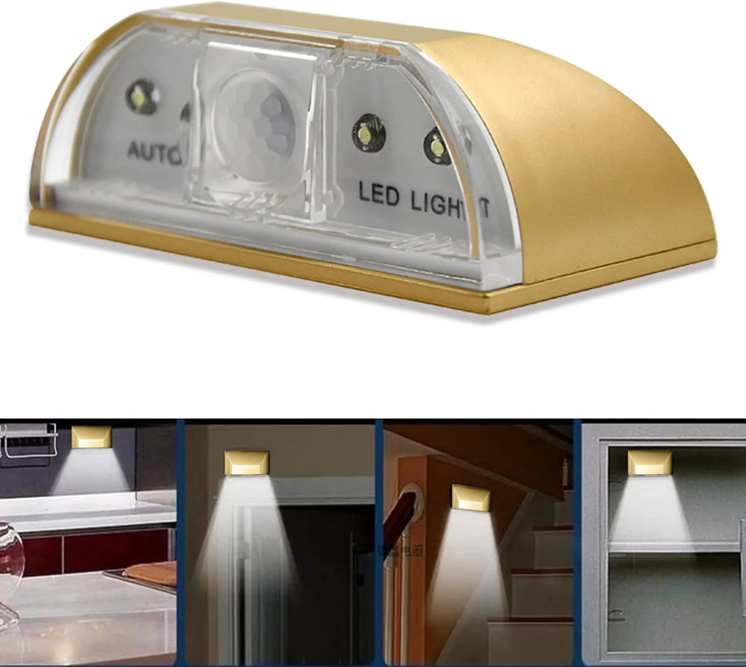 چراغ سوراخ کلید shsyue با حسگر خودکار مادون قرمز، چراغ 4 LED برای سوراخ کلید درب، چراغ های چسبی قابل نصب در هر مکان - با باتری - طلایی