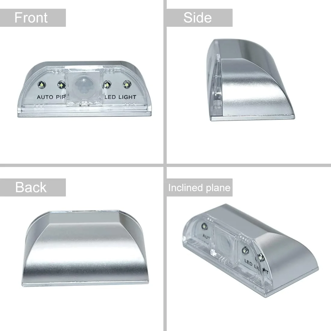 چراغ سوراخ کلید درب shsyue با سنسور حرکتی مادون قرمز، چراغ 4 LED، قابل چسباندن در هر مکان، با باتری کار می کند - نقره ای