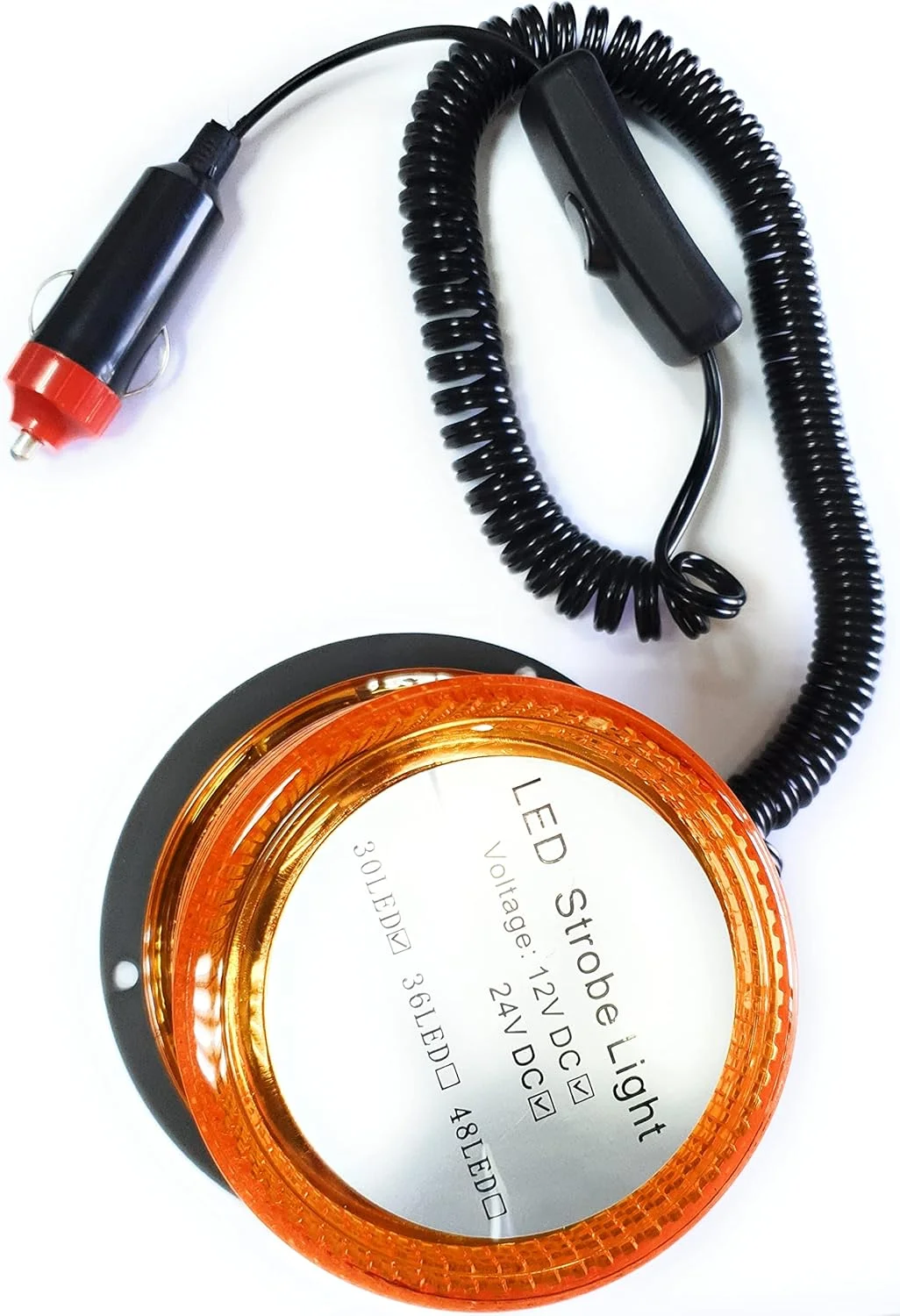 چراغ هشدار دهنده گردان مغناطیسی سقفی 12V/24V، چراغ اضطراری، دارای 30 LED با قابلیت پخش نور در همه جهات، چراغ چشمک زن LED، اتصال سیمی به شارژر خودرو