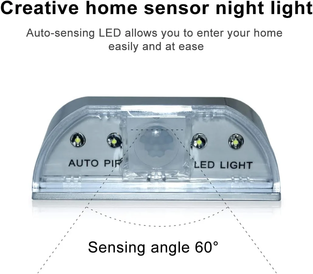 چراغ سوراخ کلید درب shsyue با سنسور حرکتی مادون قرمز، چراغ 4 LED، قابل چسباندن در هر مکان، با باتری کار می کند - نقره ای