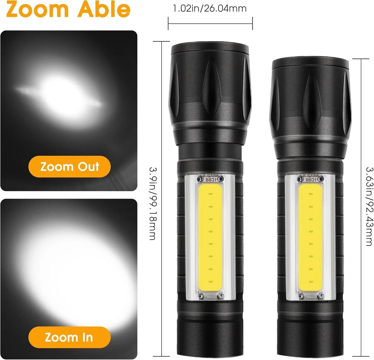 چراغ قوه مینی LED شارژی، چراغ قوه کوچک جیبی با 3 حالت نوردهی، چراغ قوه کوچک، زوم دار، ضد آب، روشنایی قابل تنظیم برای فضای باز، مواقع اضطراری، تاکتیکی و لوازم جانبی کمپینگ