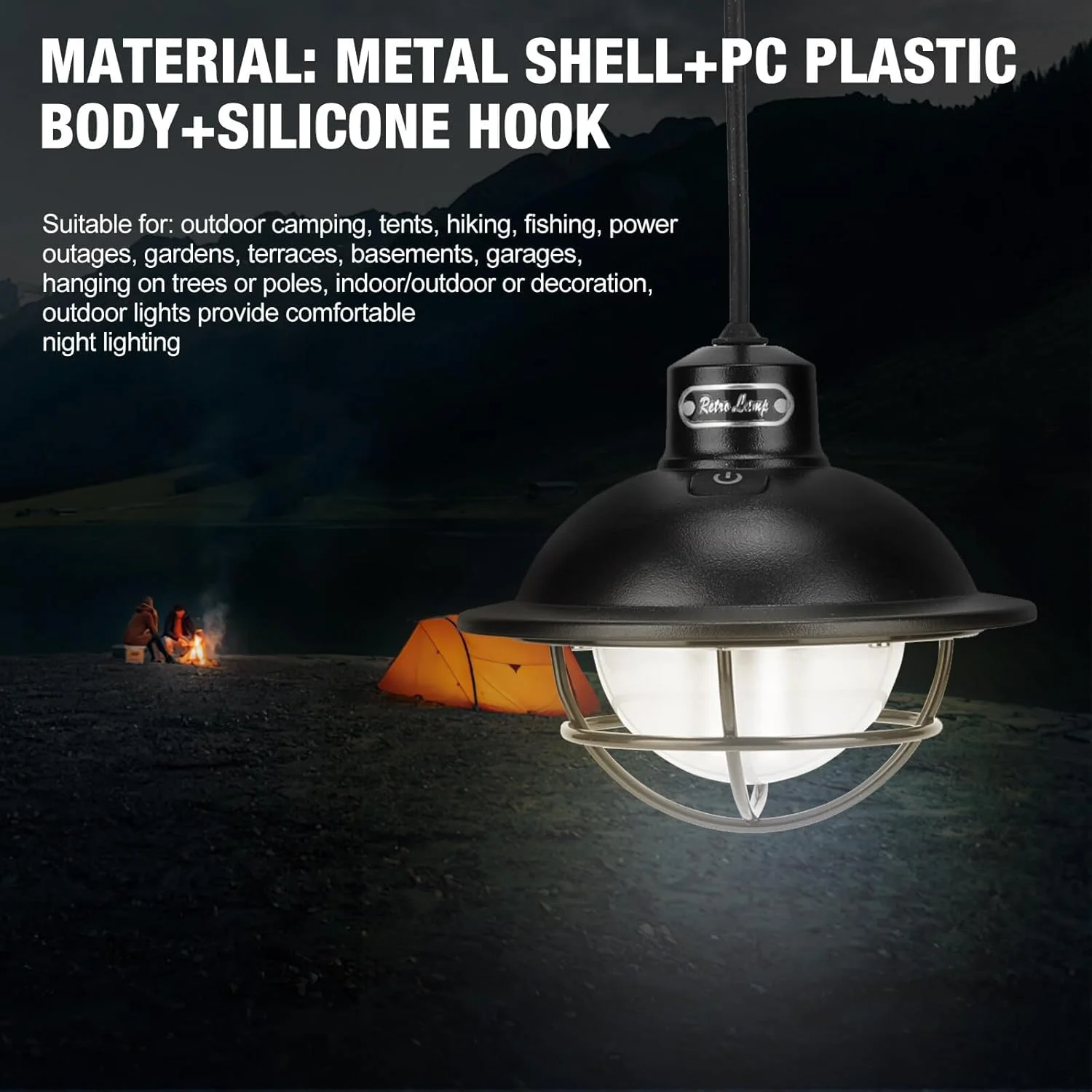 چراغ کمپینگ رترو شارژی برای چادر، چراغ اضطراری قابل حمل چادر، ضد آب IP65 با کم نور شدن پیوسته و 4 حالت نور برای کمپینگ، پیاده روی، مواقع اضطراری، ماهیگیری [کلاس انرژی B]