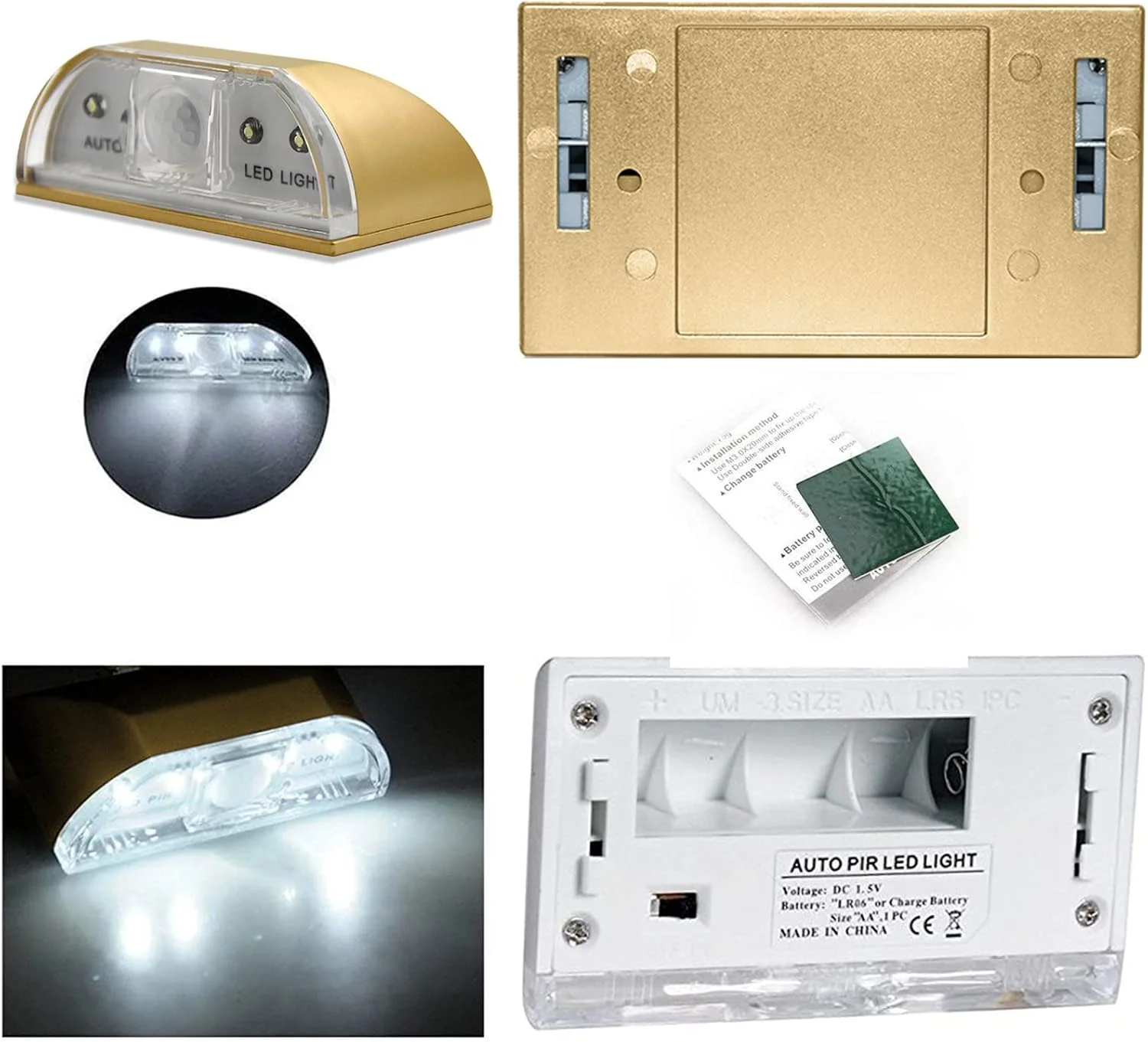 چراغ سوراخ کلید shsyue با حسگر خودکار مادون قرمز، چراغ 4 LED برای سوراخ کلید درب، چراغ های چسبی قابل نصب در هر مکان - با باتری - طلایی