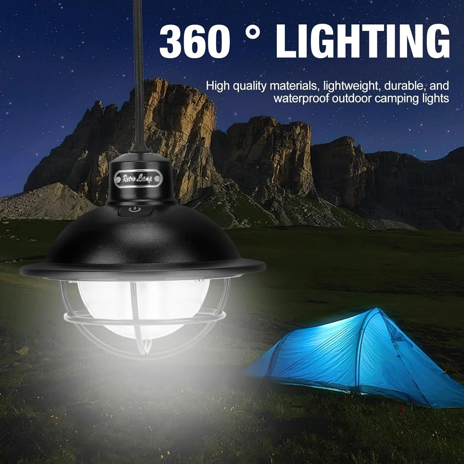چراغ کمپینگ رترو شارژی برای چادر، چراغ اضطراری قابل حمل چادر، ضد آب IP65 با کم نور شدن پیوسته و 4 حالت نور برای کمپینگ، پیاده روی، مواقع اضطراری، ماهیگیری [کلاس انرژی B]