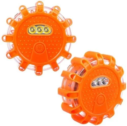 2 عدد چراغ اضطراری LED جاده ای قابل شارژ USB، چراغ هشدار کنار جاده ای دیسک چشمک زن با پایه مغناطیسی و قلاب، چراغ های هشدار ضد آب با 9 حالت چشمک زن (شامل باتری)