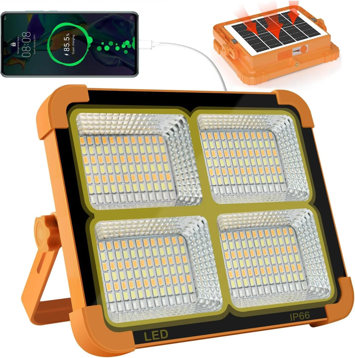 چراغ کار خورشیدی LED قابل حمل 100 وات 10000 لومن با روشنایی بدون پله، چراغ کف LED قابل شارژ با باتری برای محل کار، چراغ کار اضطراری برای طوفان، هدیه روز پدر