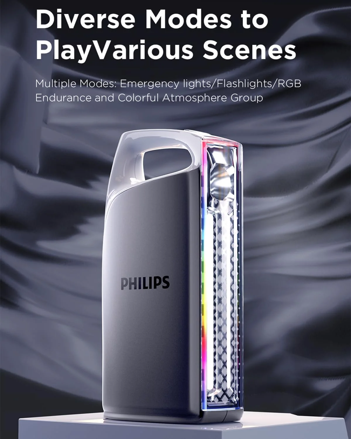 چراغ قوه اضطراری قابل حمل فیلیپس، چراغ قوه 10 واتی قابل شارژ، حالت 3 در 1 (چراغ قوه/چراغ کمپینگ/نور محیطی RGB)، 1000 لومن، چراغ قوه فانوسی باتری 4000 میلی آمپر ساعتی برای خانه، کمپینگ، پیاده روی، مواقع اضطراری