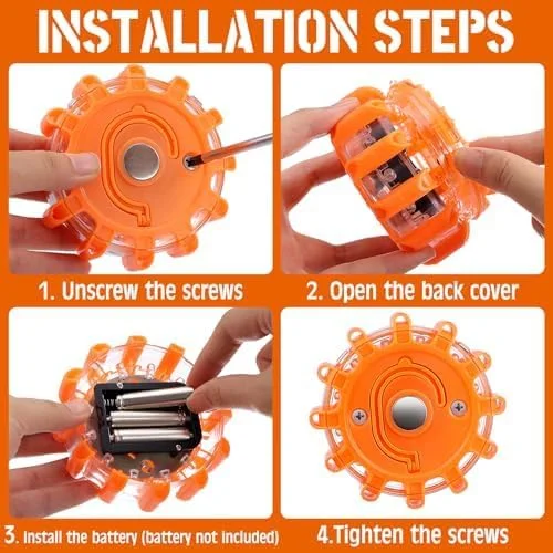 2 عدد چراغ اضطراری LED جاده ای قابل شارژ USB، چراغ هشدار کنار جاده ای دیسک چشمک زن با پایه مغناطیسی و قلاب، چراغ های هشدار ضد آب با 9 حالت چشمک زن (شامل باتری)