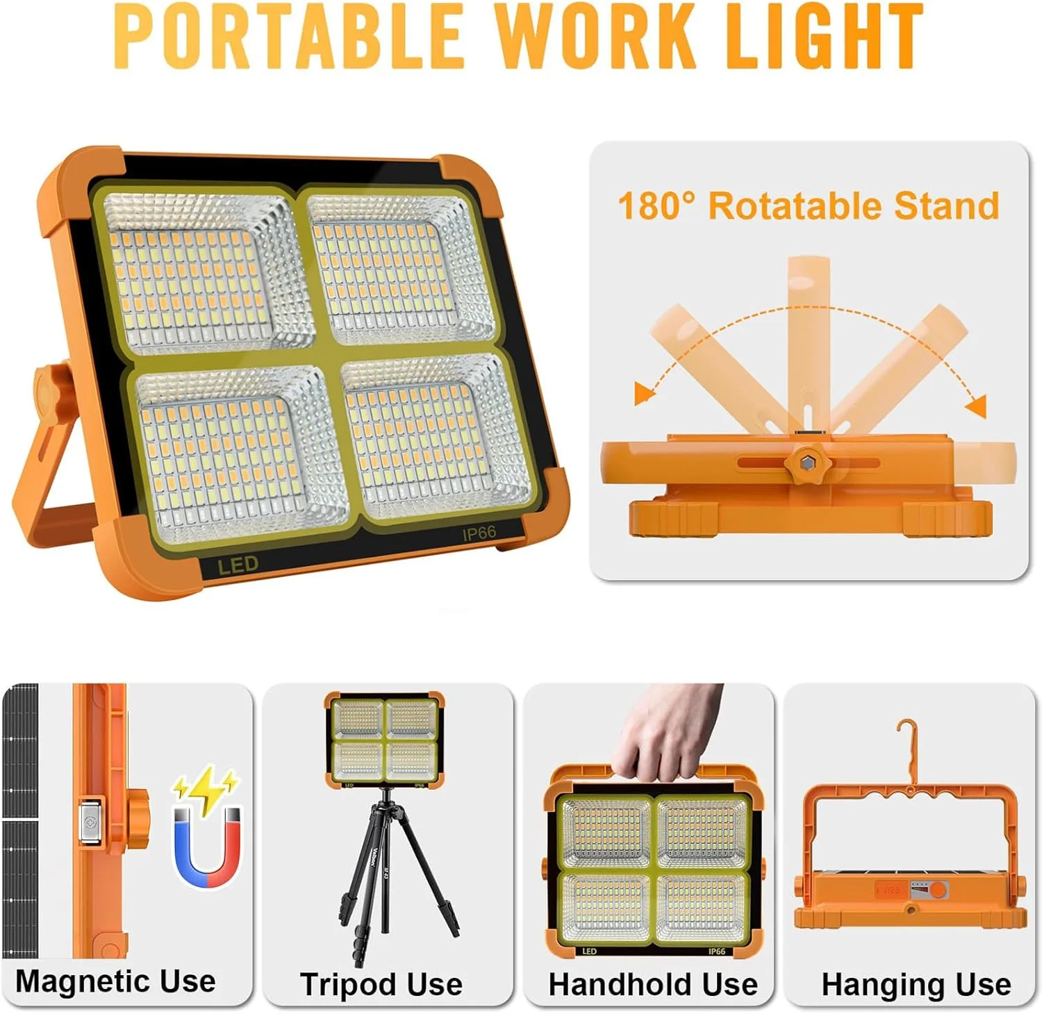 چراغ کار خورشیدی LED قابل حمل 100 وات 10000 لومن با روشنایی بدون پله، چراغ کف LED قابل شارژ با باتری برای محل کار، چراغ کار اضطراری برای طوفان، هدیه روز پدر چراغ کار خورشیدی LED قابل حمل 100 وات 10000 لومن با روشنایی بدون پله، چراغ کف LED قابل شارژ با باتری برای محل کار، چراغ کار اضطراری برای طوفان، هدیه روز پدر