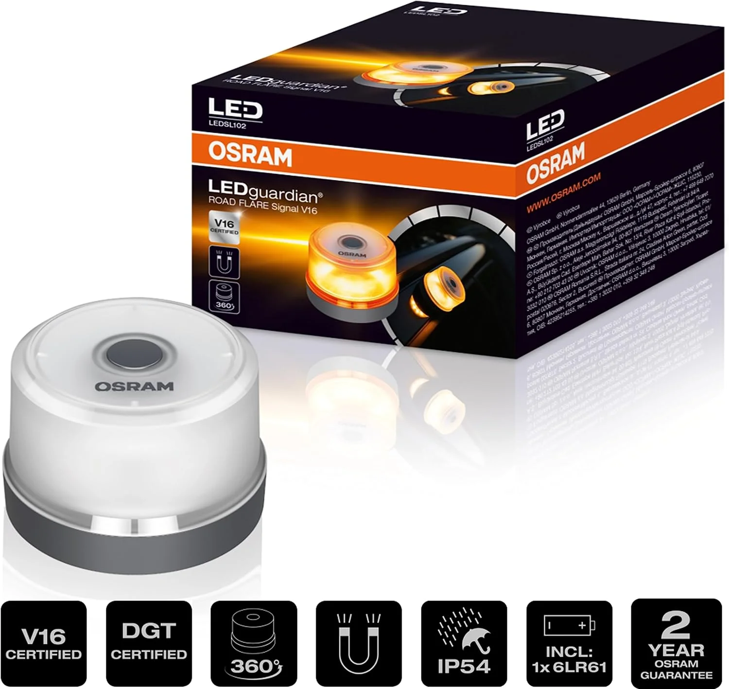 چراغ هشدار LED اضطراری خودرو اوسرام مدل V16 LEDGuardian چراغ هشدار LED اضطراری خودرو اوسرام مدل V16 LEDGuardian