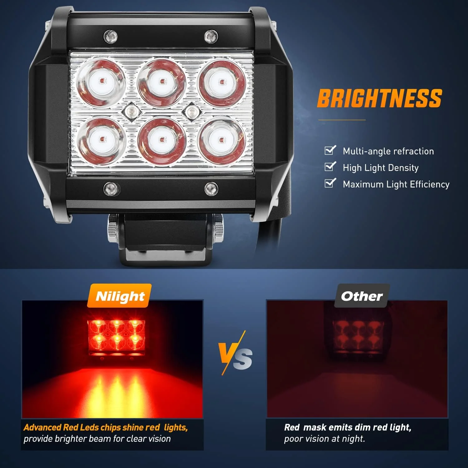 چراغ مه شکن LED قرمز 4 اینچی نیلایت، چراغ رانندگی نقطه ای 2 عددی 18 واتی برای ماهیگیری خارج از جاده، شکار، سیگنال ایمنی اضطراری، عرشه، تریلر، چراغ های شکار برای UTV، وانت، ون، قایق، تراکتور