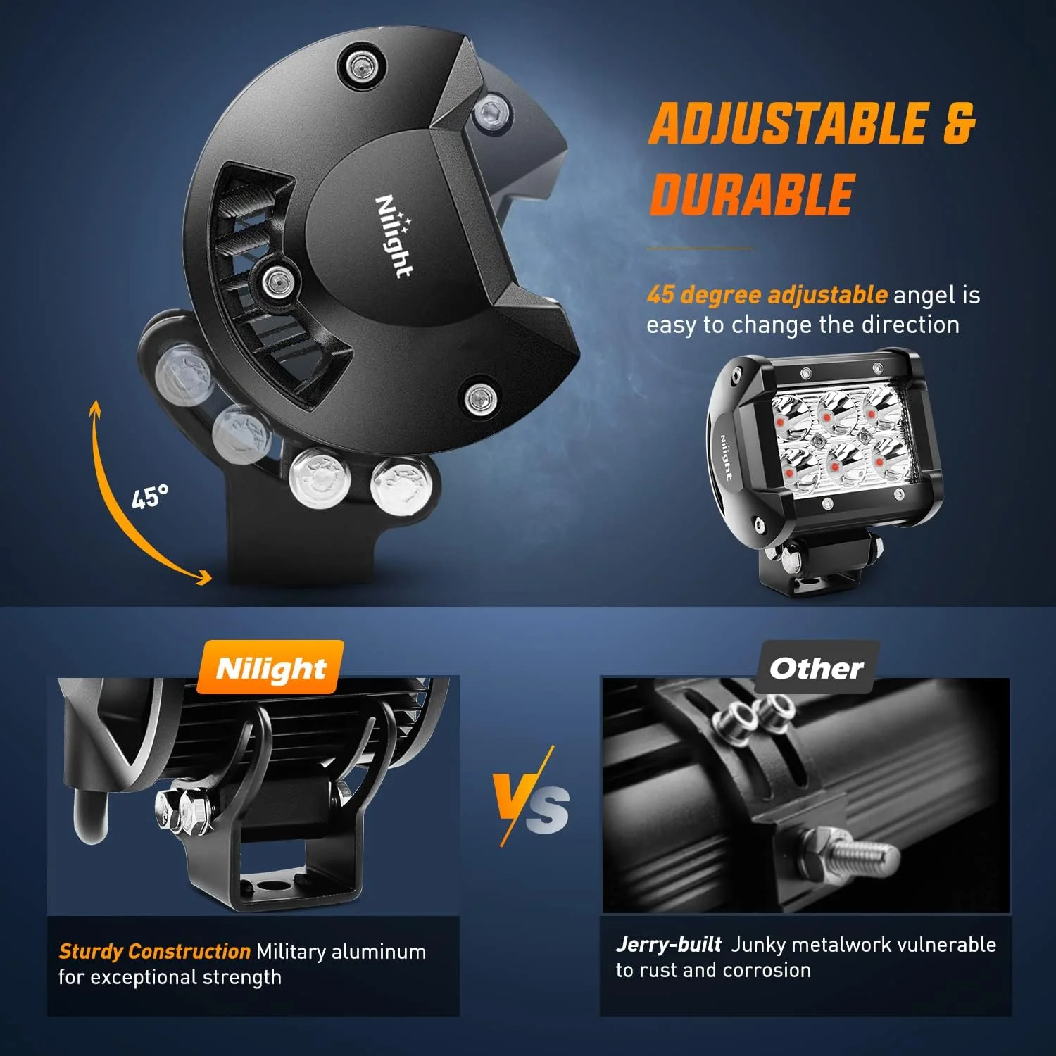 چراغ مه شکن LED قرمز 4 اینچی نیلایت، چراغ رانندگی نقطه ای 2 عددی 18 واتی برای ماهیگیری خارج از جاده، شکار، سیگنال ایمنی اضطراری، عرشه، تریلر، چراغ های شکار برای UTV، وانت، ون، قایق، تراکتور