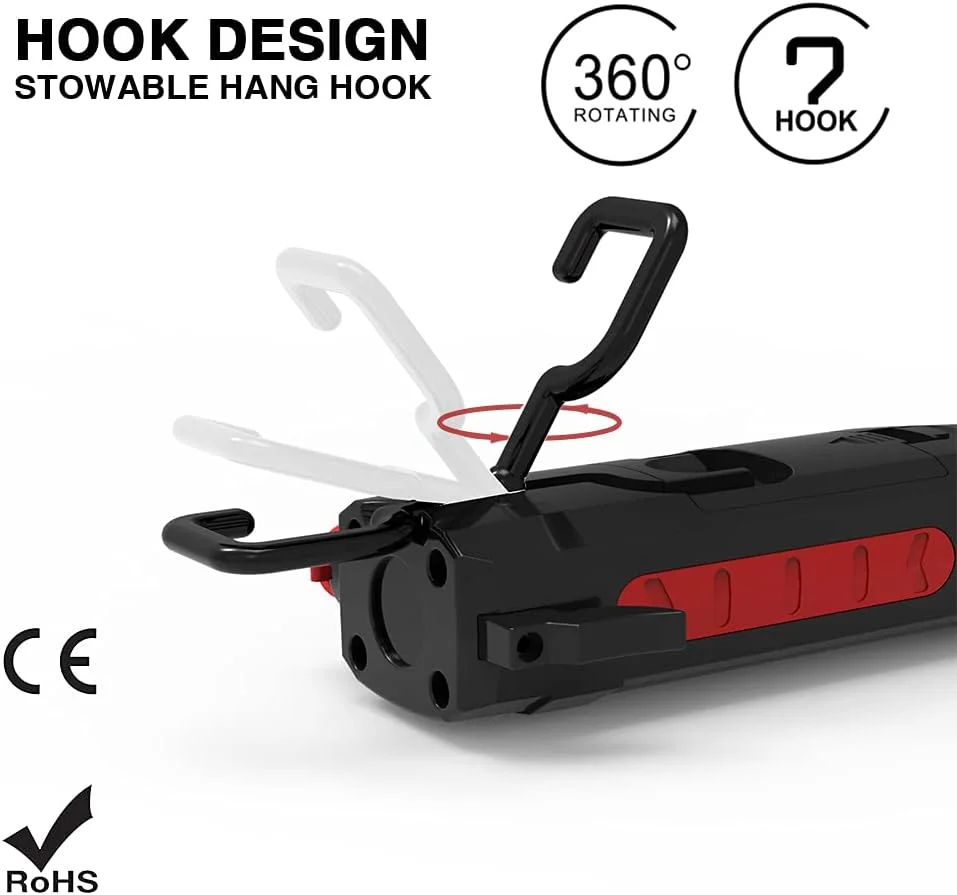 ابزار اضطراری خودرو 9 در 1 Maksone با چراغ قوه، شیشه شکن و برش کمربند ایمنی، چراغ کار LED مغناطیسی با قلاب برای تعمیر خودرو، کمپینگ و استفاده اضطراری (شامل باتری) (1 عدد)