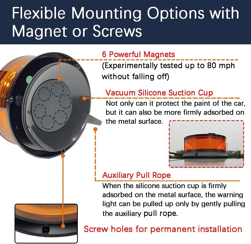 چراغ استروب اضطراری LED مونیرف، چراغ هشدار چشمک زن مغناطیسی با 48 LED فوق العاده روشن و 8 حالت چشمک زن، چراغ کهربایی برای خودروهای ساختمانی، یدک کش، تریلر، کامیون، تراکتور، اتوبوس، لیفتراک، خودرو
