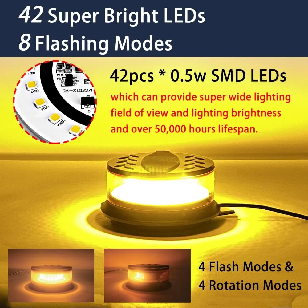 چراغ استروب اضطراری LED مونیرف، چراغ هشدار چشمک زن مغناطیسی با 48 LED فوق العاده روشن و 8 حالت چشمک زن، چراغ کهربایی برای خودروهای ساختمانی، یدک کش، تریلر، کامیون، تراکتور، اتوبوس، لیفتراک، خودرو