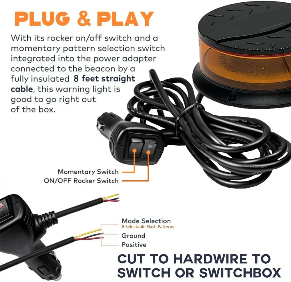 چراغ استروب اضطراری LED مونیرف، چراغ هشدار چشمک زن مغناطیسی با 48 LED فوق العاده روشن و 8 حالت چشمک زن، چراغ کهربایی برای خودروهای ساختمانی، یدک کش، تریلر، کامیون، تراکتور، اتوبوس، لیفتراک، خودرو