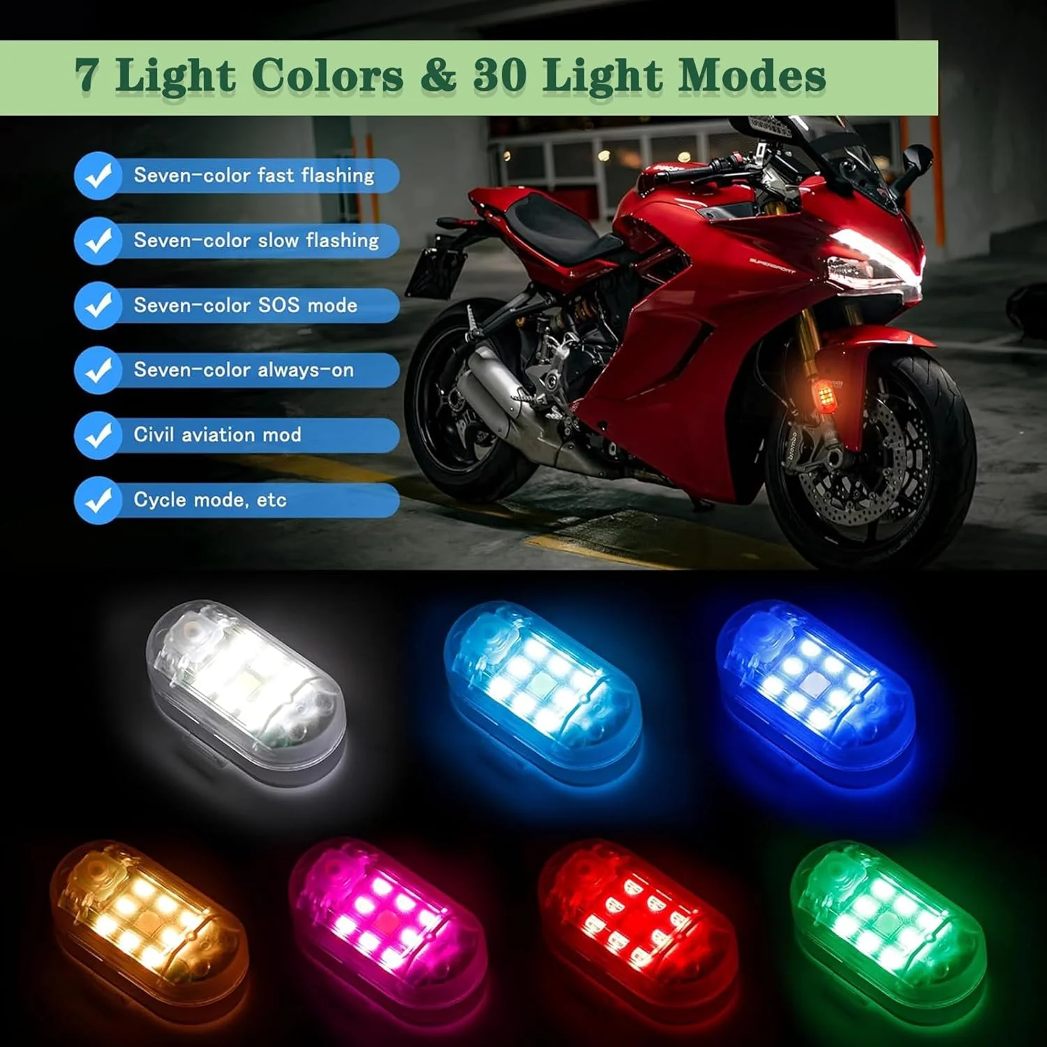 چراغ استروب بیسیم KEWAYO، 4 عدد چراغ اضطراری LED ضد برخورد با کنترل از راه دور، چراغ عقب سیگنال شبانه قابل شارژ USB با 7 رنگ و روشنایی بالا، برای کامیون، موتورسیکلت، ماشین، پهپاد و دوچرخه چراغ استروب بیسیم KEWAYO، 4 عدد چراغ اضطراری LED ضد برخورد با کنترل از راه دور، چراغ عقب سیگنال شبانه قابل شارژ USB با 7 رنگ و روشنایی بالا، برای کامیون، موتورسیکلت، ماشین، پهپاد و دوچرخه