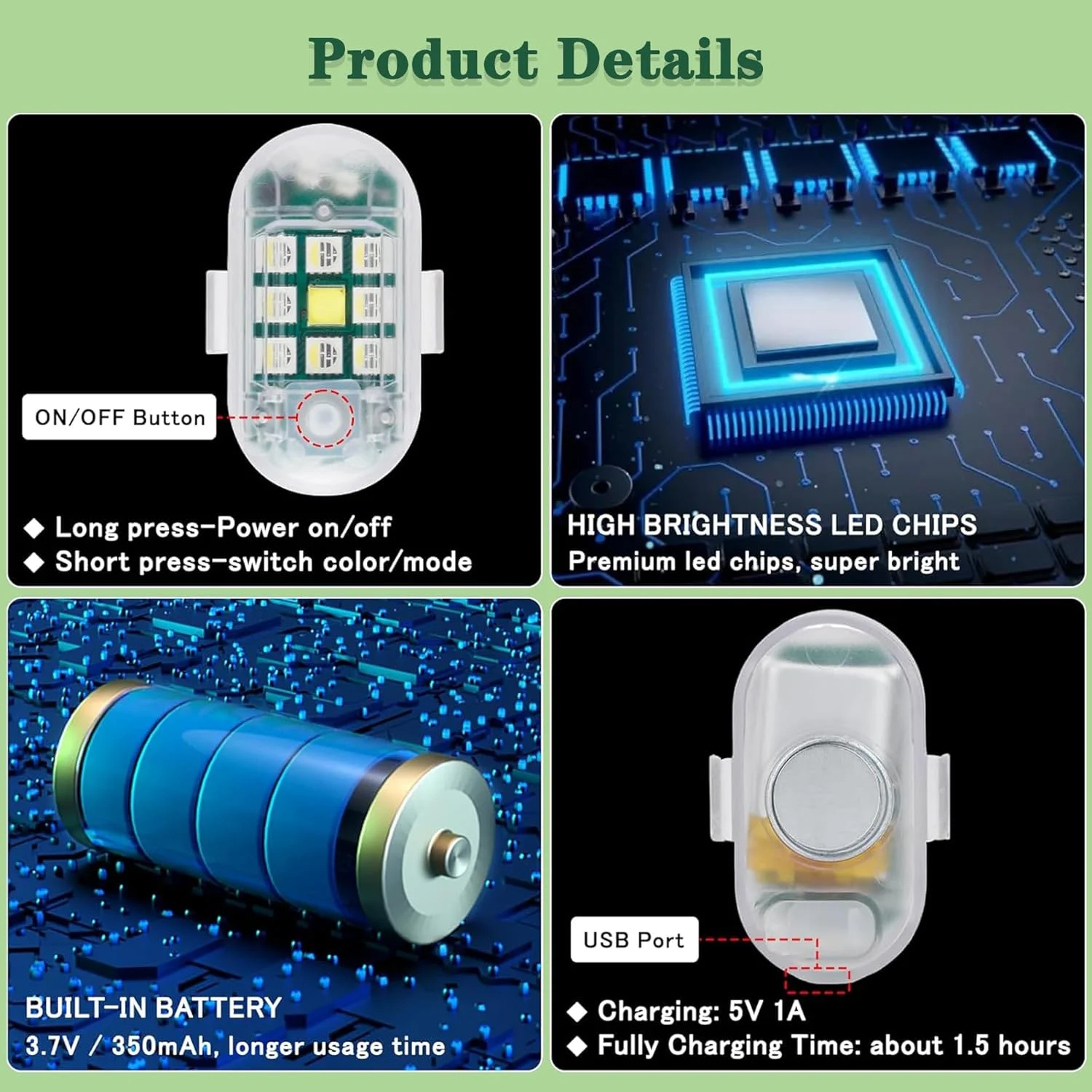 چراغ استروب بی سیم KEWAYO، 2 عدد، با ریموت کنترل، چراغ اضطراری LED ضد تصادف، 7 رنگ با روشنایی بالا، چراغ عقب سیگنال شبانه قابل شارژ USB، برای کامیون، موتور سیکلت، خودرو، پهپاد، دوچرخه