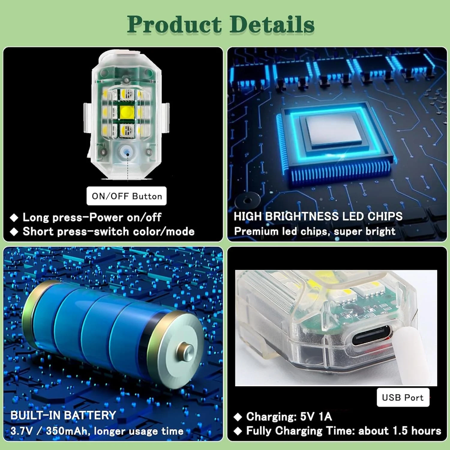 چراغ استروب بیسیم KEWAYO، 4 عدد چراغ اضطراری LED ضد برخورد با کنترل از راه دور، چراغ عقب سیگنال شبانه قابل شارژ USB با 7 رنگ و روشنایی بالا، برای کامیون، موتورسیکلت، ماشین، پهپاد و دوچرخه چراغ استروب بیسیم KEWAYO، 4 عدد چراغ اضطراری LED ضد برخورد با کنترل از راه دور، چراغ عقب سیگنال شبانه قابل شارژ USB با 7 رنگ و روشنایی بالا، برای کامیون، موتورسیکلت، ماشین، پهپاد و دوچرخه