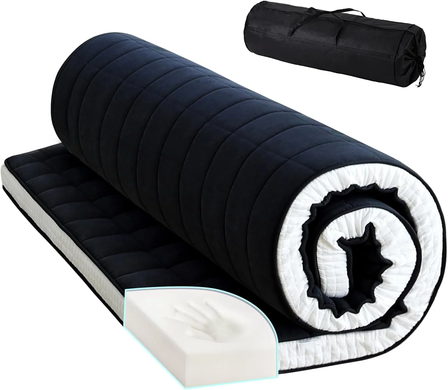 تشک فوتون تاتامی ژاپنی Tiita، ضخامت 10 سانتی متر به همراه کیف نگهداری و 2 بند، تشک تاتامی خواب سایز یک نفره برای بزرگسالان، مشکی