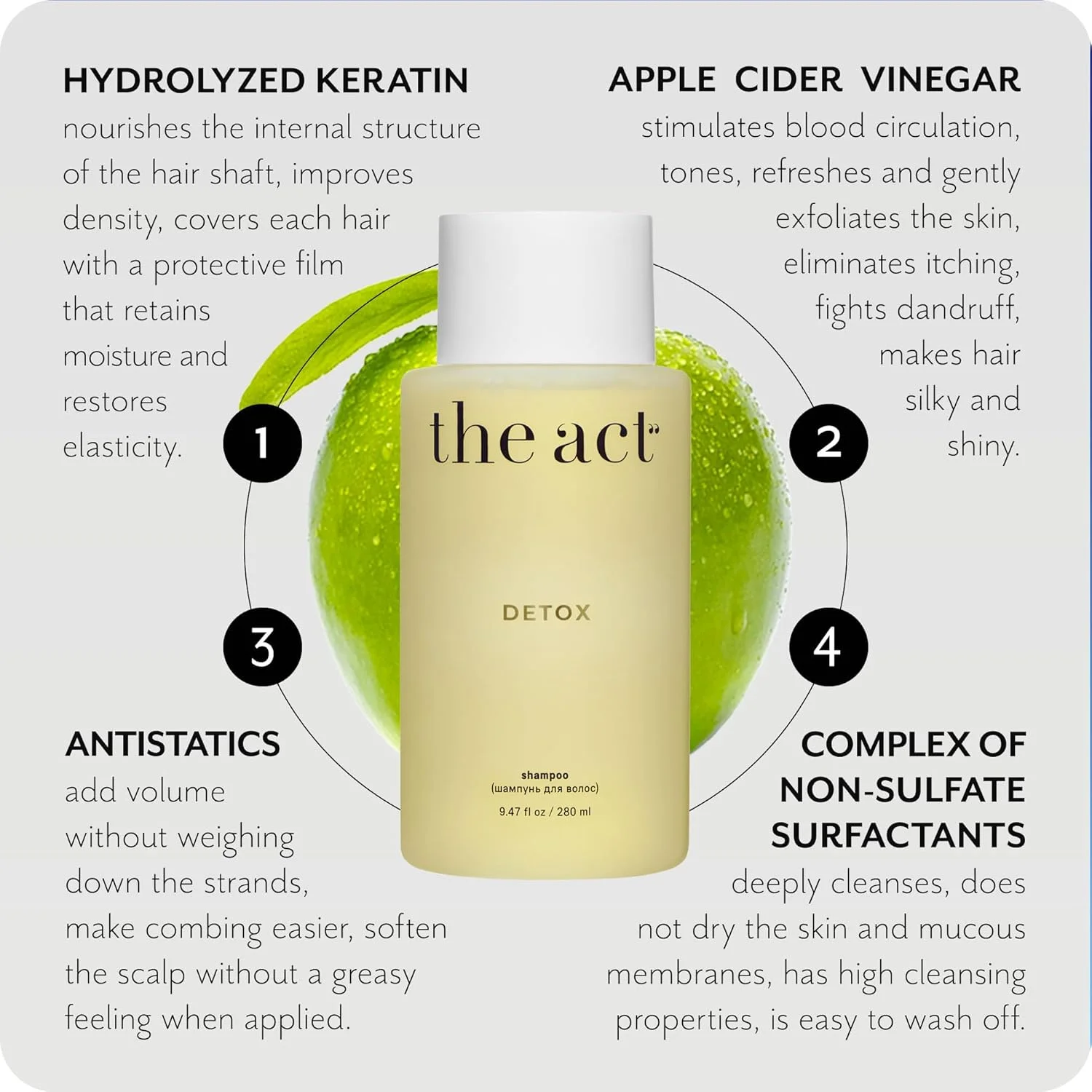 شامپو سم زدای The Act – شامپو پاک کننده عمیق بدون سولفات برای سلامت پوست سر و تجدید مو | 340 گرم شامپو سم زدای The Act – شامپو پاک کننده عمیق بدون سولفات برای سلامت پوست سر و تجدید مو | 340 گرم