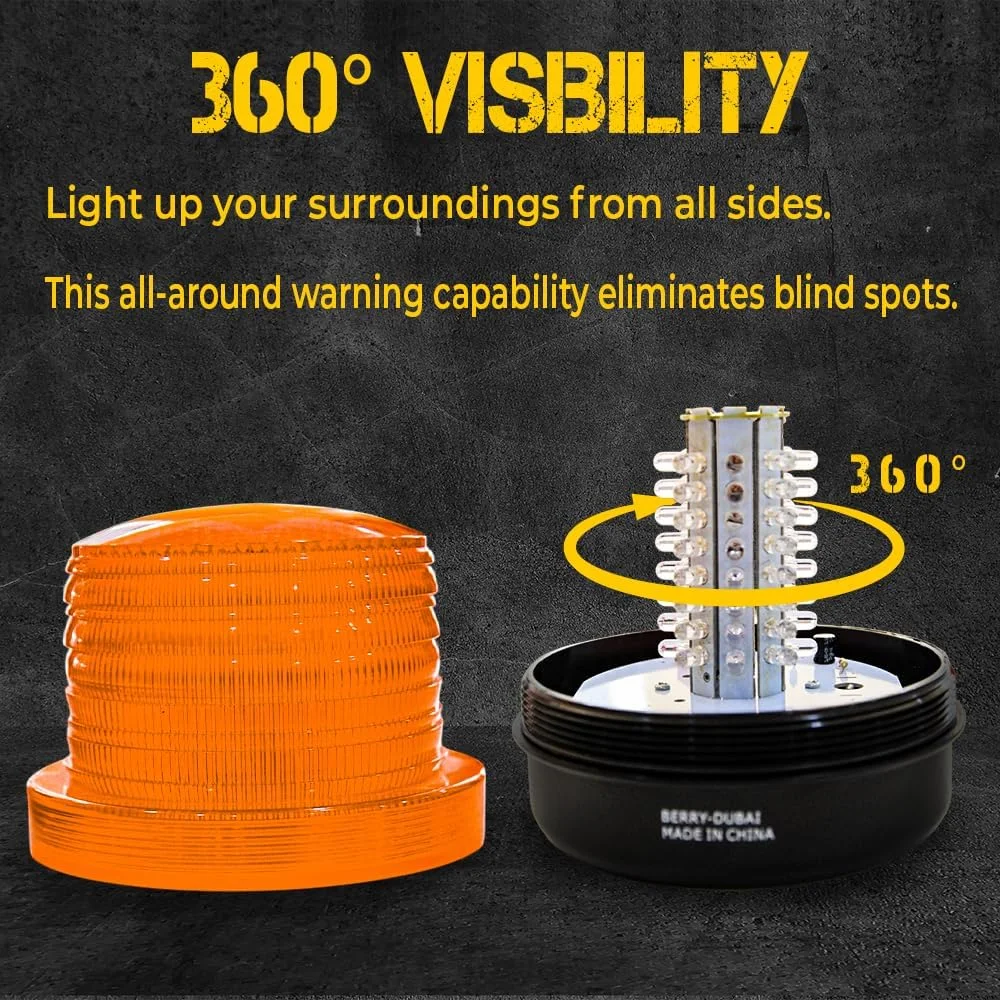 چراغ هشدار چرخشی 360 درجه بری با 64 LED، چراغ خطر مغناطیسی 12-24 ولت برای وسایل نقلیه ساختمانی، برف روب ها، کامیون های یدک کش و خودروهای پستی (زرد، 1 عدد)