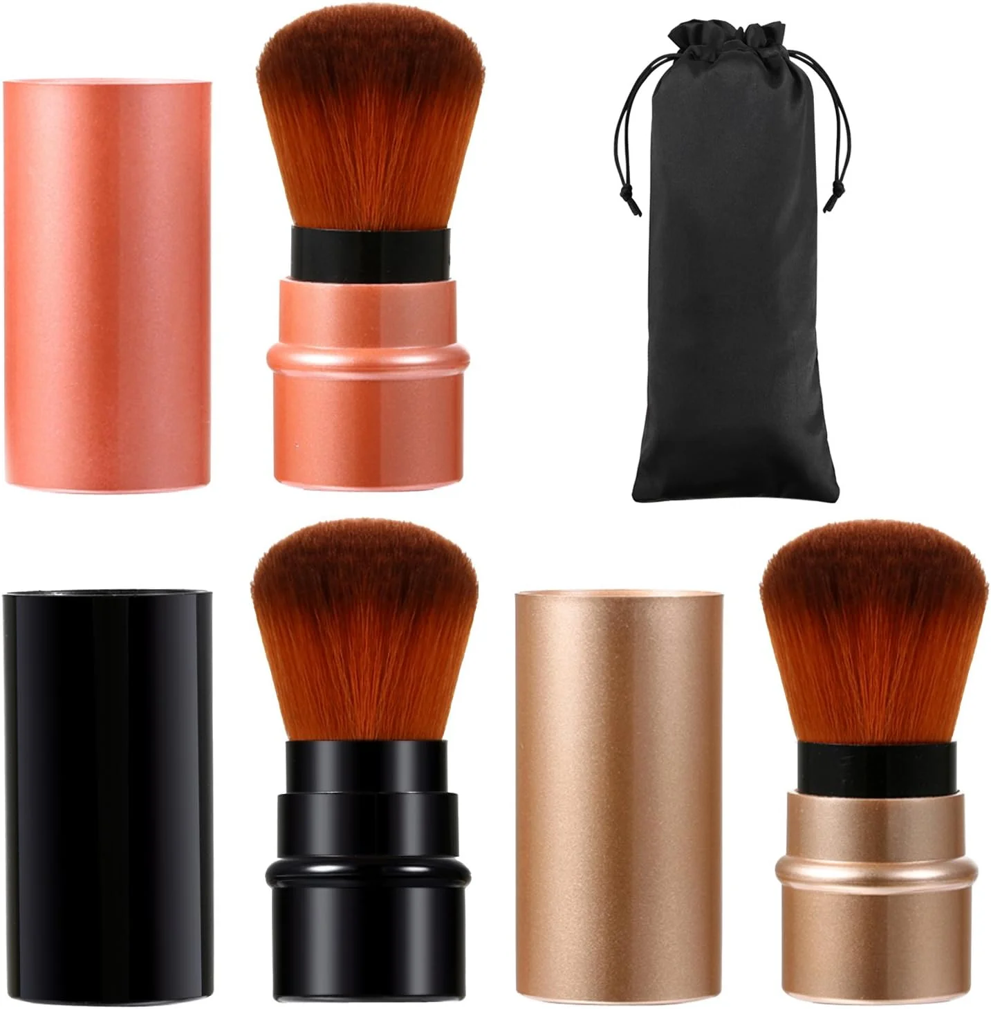 ست 3 عددی برس آرایشی جمع شونده Vtrem، برس رژگونه صورت، ابزار پودر و کرم پودر، قرمز، مشکی، قهوه ای