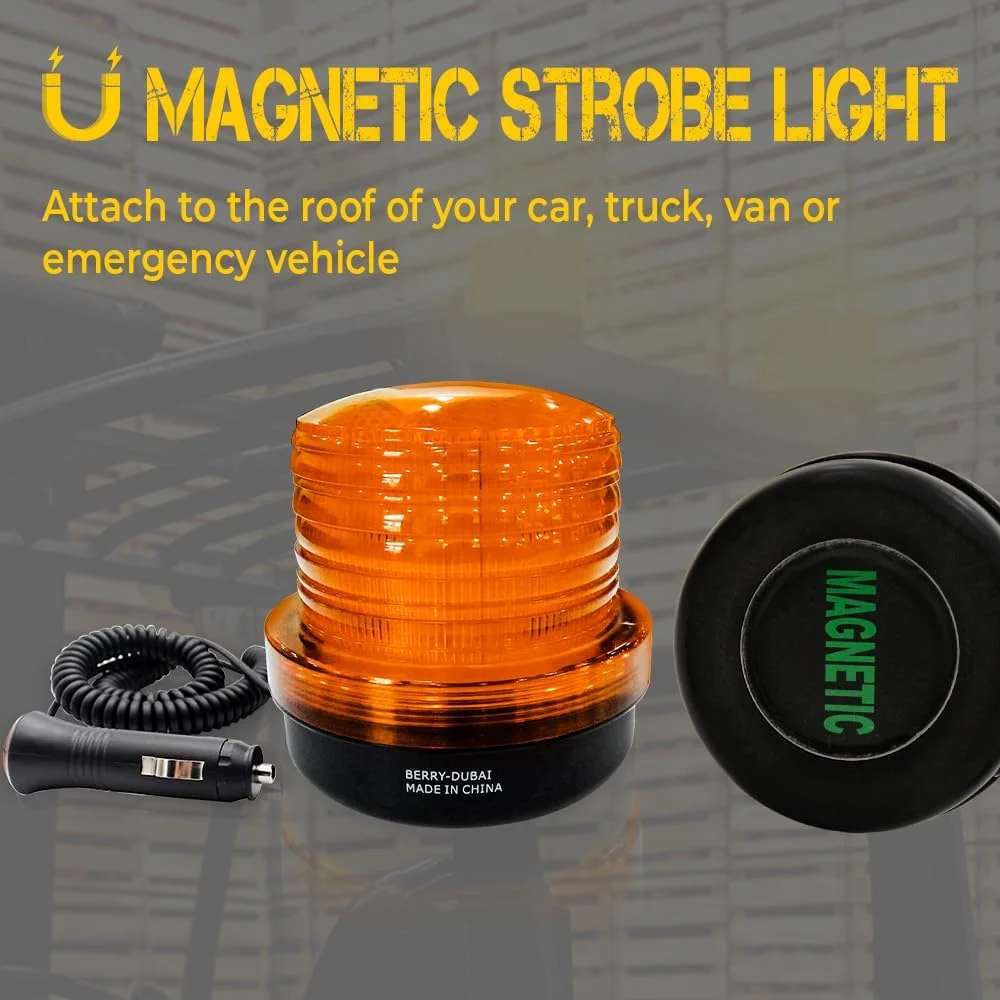 چراغ هشدار چرخشی 360 درجه بری با 64 LED، چراغ خطر مغناطیسی 12-24 ولت برای وسایل نقلیه ساختمانی، برف روب ها، کامیون های یدک کش و خودروهای پستی (زرد، 1 عدد)