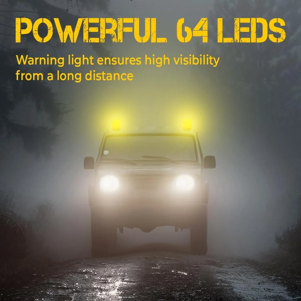 چراغ هشدار چرخشی 360 درجه بری با 64 LED، چراغ خطر مغناطیسی 12-24 ولت برای وسایل نقلیه ساختمانی، برف روب ها، کامیون های یدک کش و خودروهای پستی (زرد، 1 عدد)