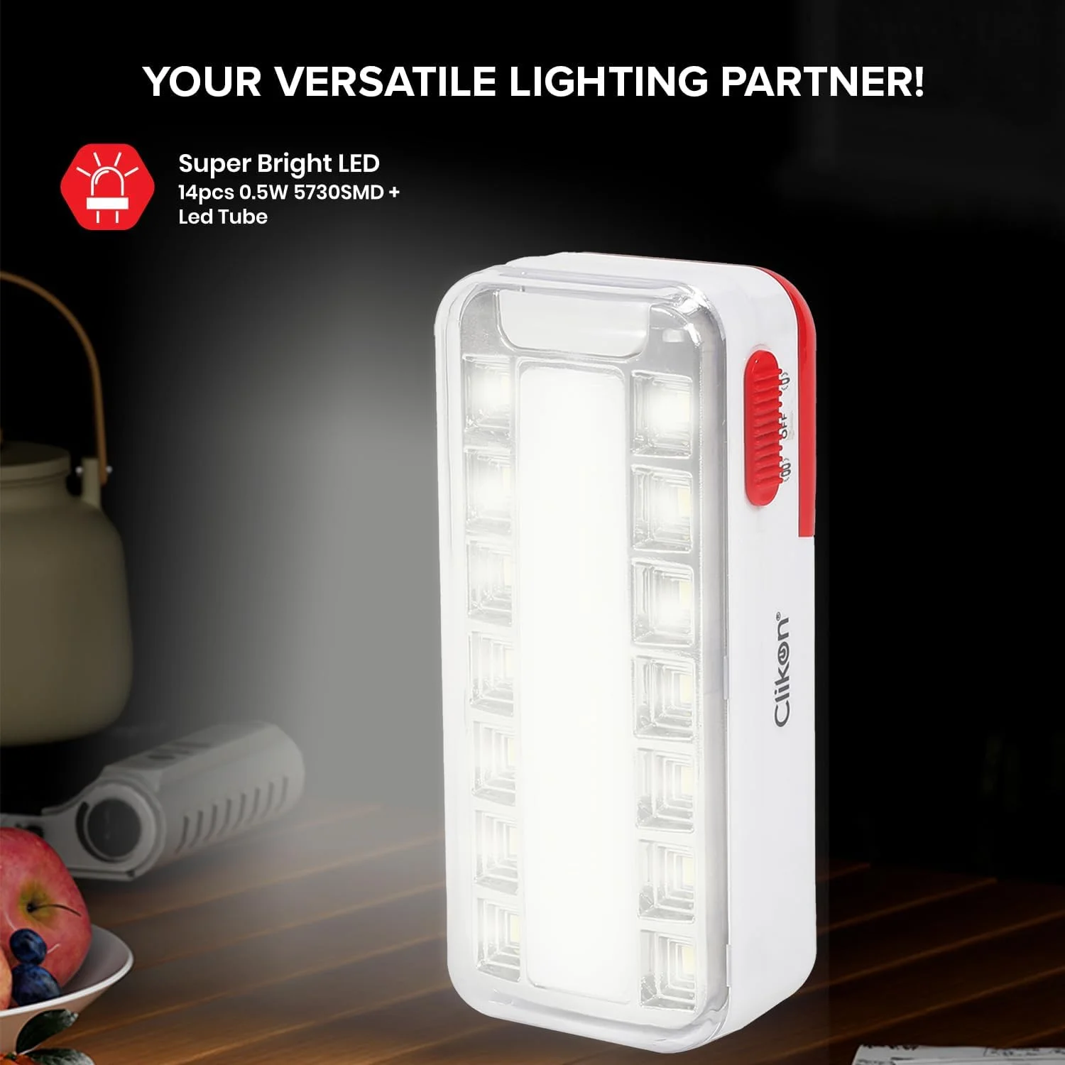 چراغ اضطراری LED شارژی Clikon با نشانگر شارژ، بدنه ABS بادوام، طراحی جمع و جور، قطع خودکار، سفید و قرمز - CK7030 چراغ اضطراری LED شارژی Clikon با نشانگر شارژ، بدنه ABS بادوام، طراحی جمع و جور، قطع خودکار، سفید و قرمز - CK7030