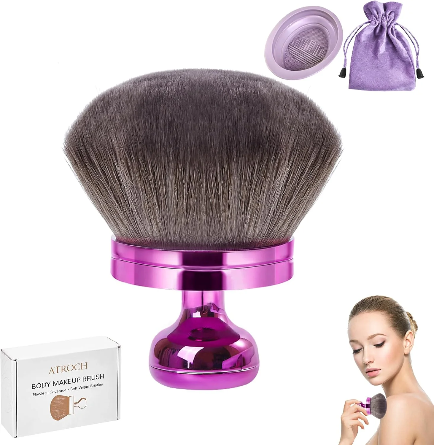 ست براش برنزه کننده - براش بزرگ بدنه برای برنزه کننده خودکار به همراه کاسه تمیز کننده و کیف - براش ضد آب آرایش پا - پوشش دهنده عالی بدن برای صورت، بازوها و پاها