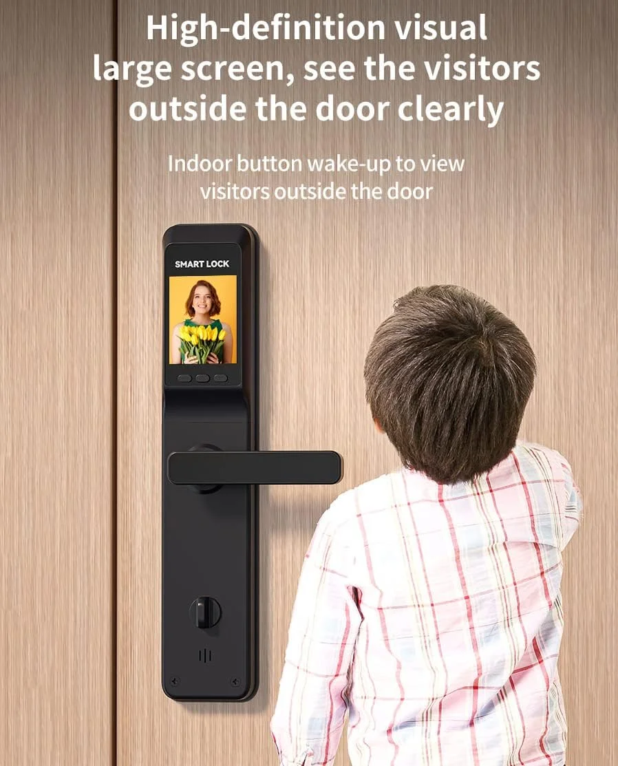 قفل درب هوشمند Inwa با دوربین ویدئویی، قفل وای فای با زنگ درب، اثر انگشت بیومتریک قابل شارژ، کارت، کلید، باز کردن قفل از راه دور با برنامه، قفل خودکار با مورتس 6068