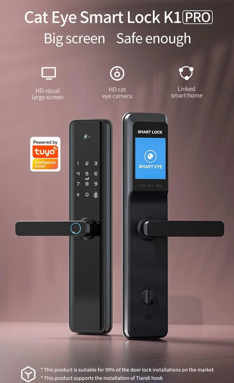 قفل درب هوشمند Inwa با دوربین ویدئویی، قفل وای فای با زنگ درب، اثر انگشت بیومتریک قابل شارژ، کارت، کلید، باز کردن قفل از راه دور با برنامه، قفل خودکار با مورتس 6068