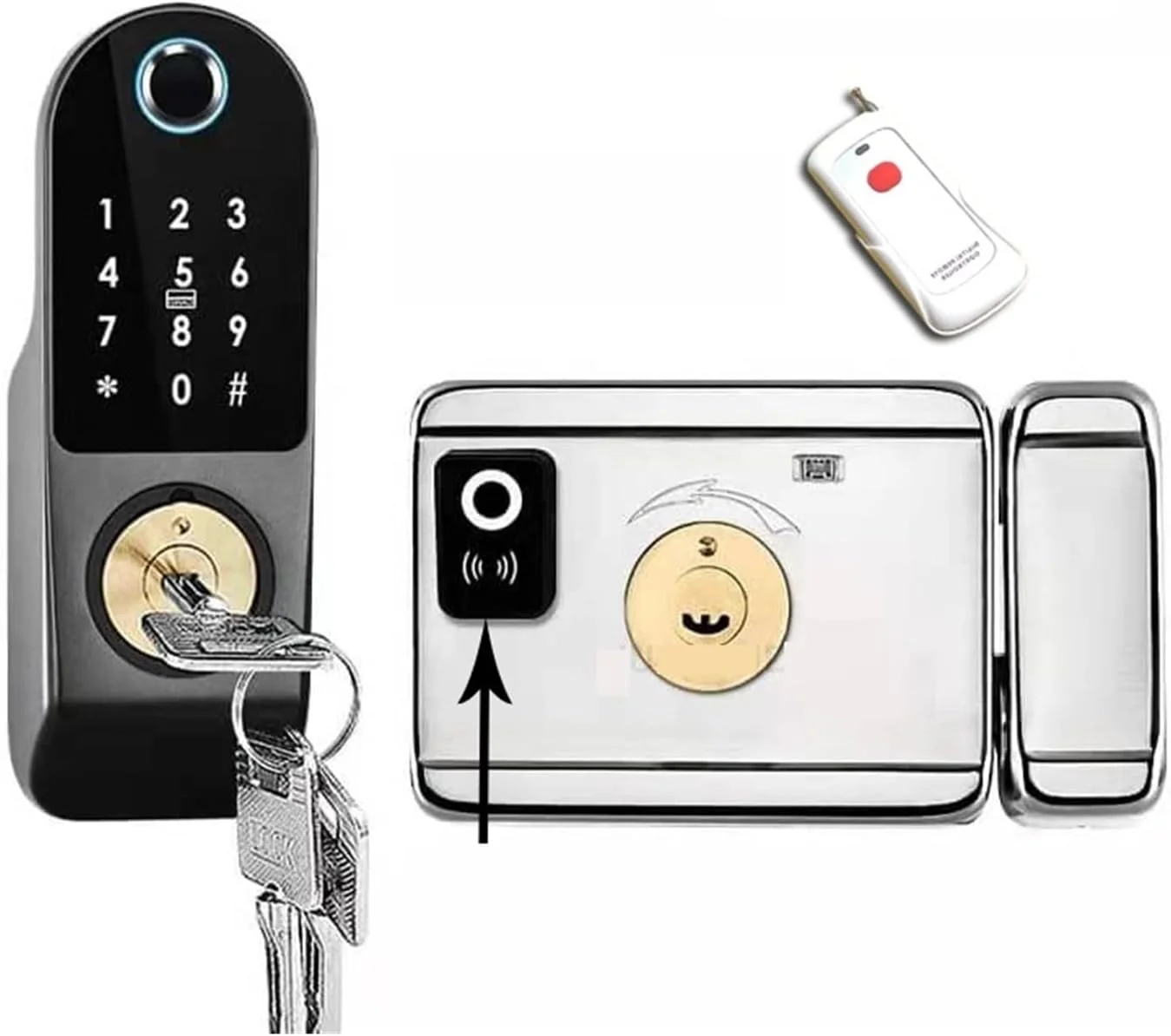 قفل درب اثر انگشتی JDIUQOP، قفل هوشمند با اپلیکیشن Tuya، قفل اثر انگشتی دو طرفه، قفل ضد آب امنیتی برای خانه، قفل دیجیتال رمز عبور RFID، قفل درب بدون کلید با دستگیره بالابر برای قفل کردن (Tuya دو طرفه)