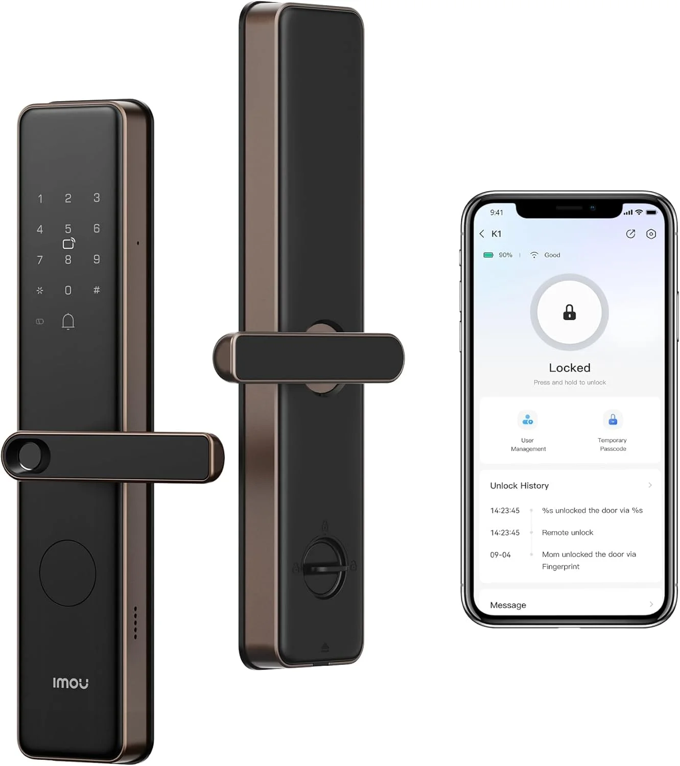 قفل هوشمند ایمو مدل K1 طلایی، سیستم امنیتی خانه، قفل درب هوشمند بدون کلید، قفل ایمنی کودک برای خانه، قفل دیجیتال درب با دستگیره، قفل کنترل از راه دور اثر انگشتی K1 طلایی موکا