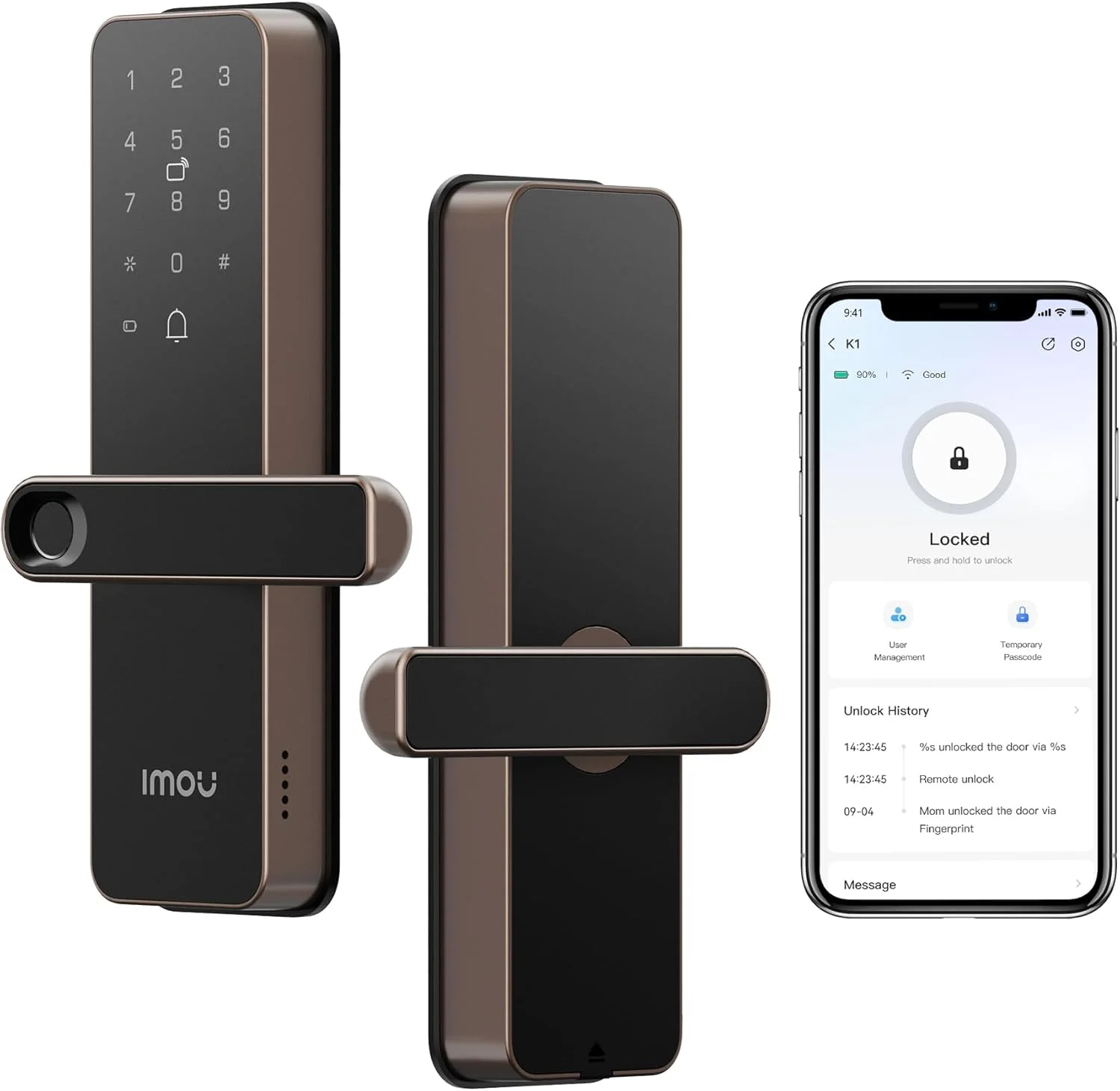 قفل درب هوشمند ایمو مدل K1S، قفل طلایی درب مقاوم در برابر آب و هوا، قفل ایمنی کودک برای خانه، قفل های دیجیتال درب بدون کلید هوشمند با دستگیره، کنترل از راه دور اثر انگشت، سیستم امنیتی کارت کلید