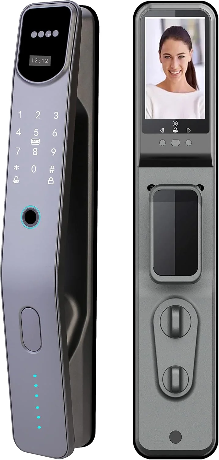 قفل درب هوشمند Inwa با دوربین، قفل درب اثر انگشتی بیومتریک وای فای، قفل درب الکترونیکی بدون کلید برنامه Tuya Smartlife با دوربین زنگ درب تمام آلیاژ آلومینیوم با مورتایز 6068 برای خانه و دفتر