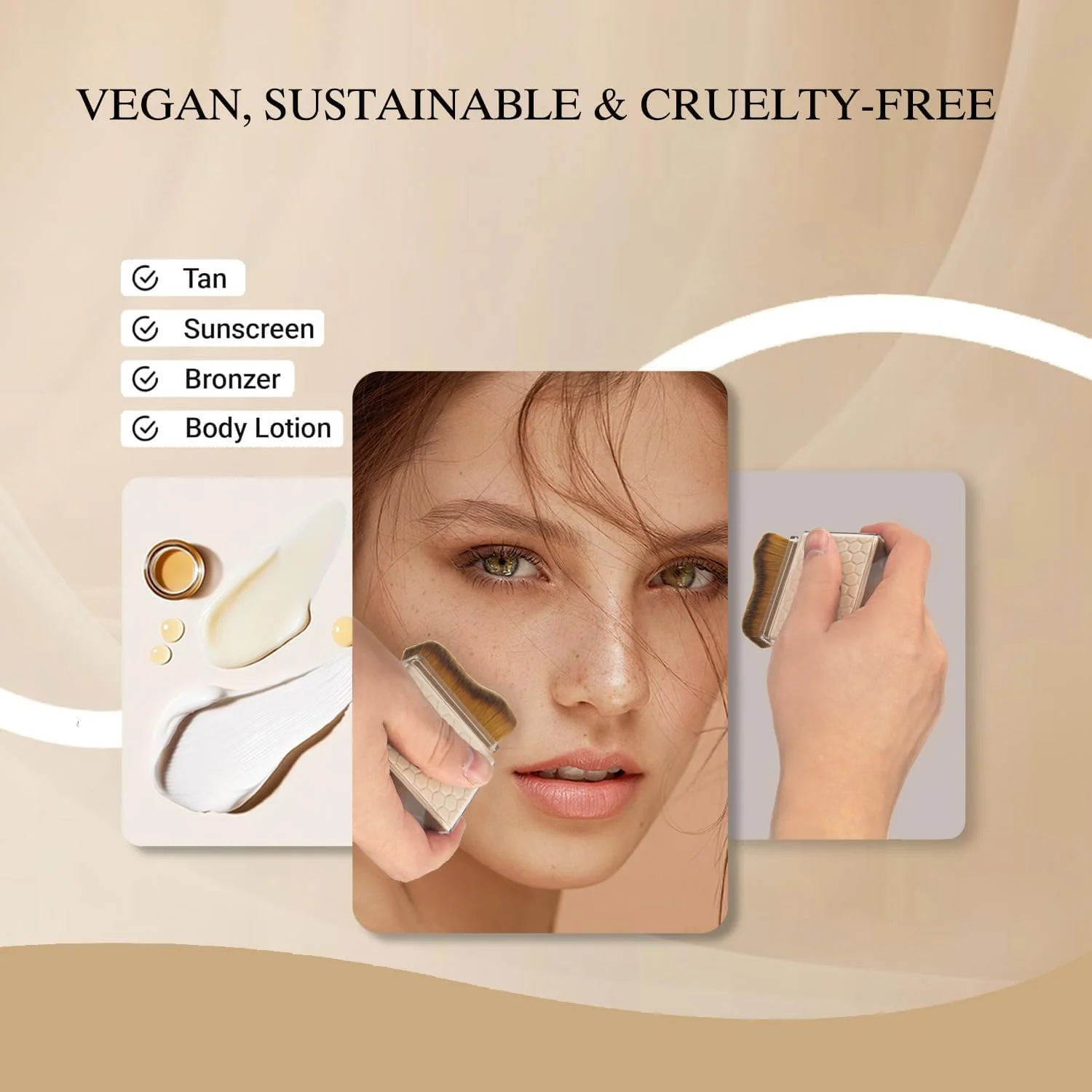 براش برنزه کننده صورت و بدن - اپلیکاتور حرفه ای کابوکی با الیاف ابریشمی، براش نرم و بدون رگه برای موس و لوسیون برنزه کننده برای درخشش بی عیب و نقص