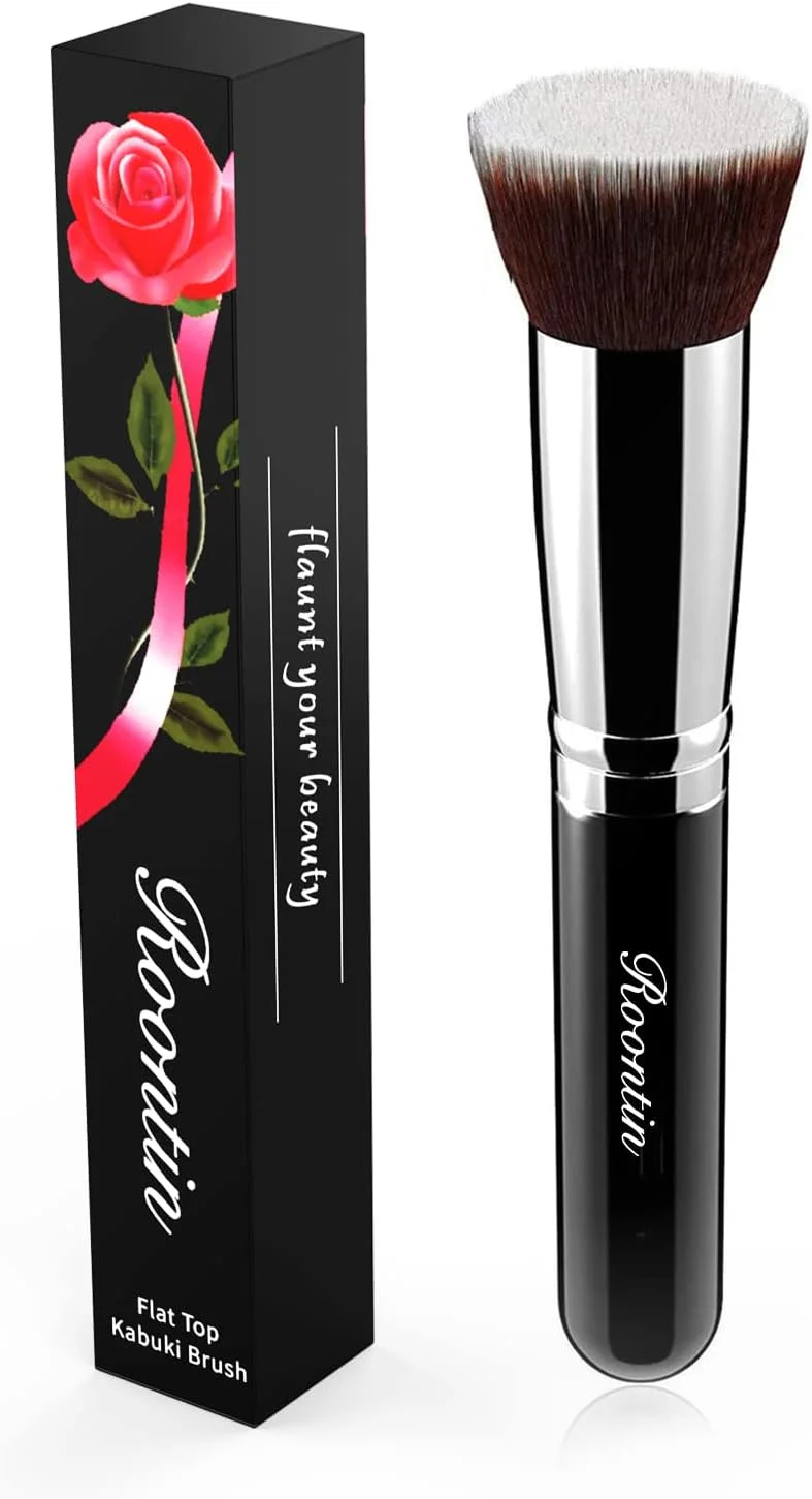 براش کرم پودر کابوکی سر تخت بزرگ Roontin - براش آرایشی دسته چوبی با کیفیت عالی برای مایع، کرم و پودر - براش پرداخت، ترکیب و صورت